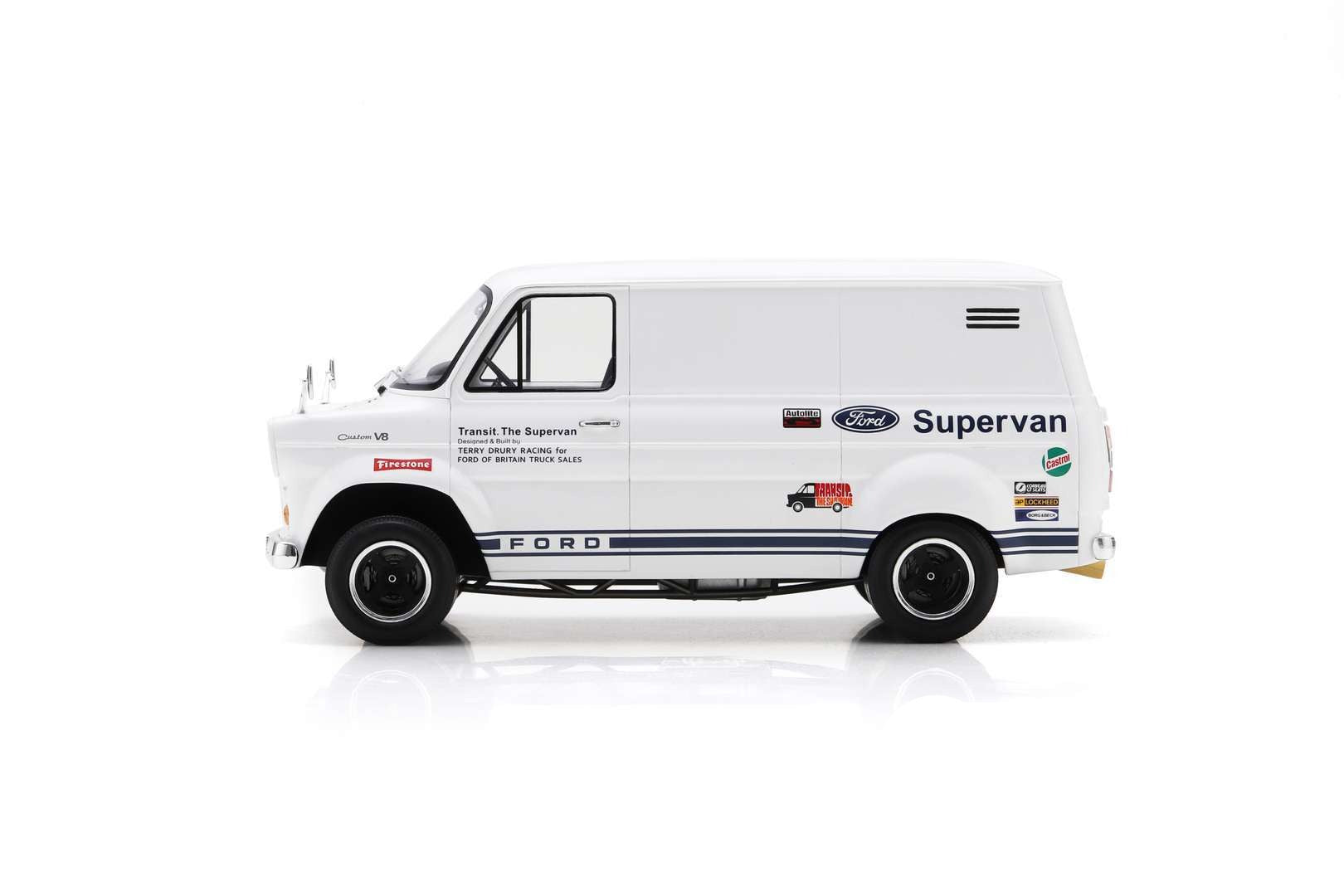 SCHUCO 1:18 Scale Diecast Model - 1971 Ford Transit Supervan 1, RHD, White