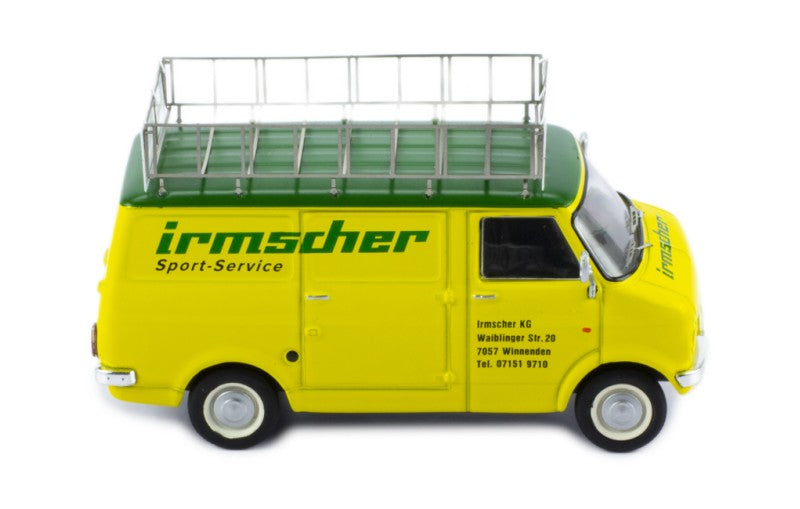 IXO 1:43 Scale Diecast - 1973 Befdord CF Blitz Rally Assistance "Team Irmscher" - Yellow - RAC419X.22