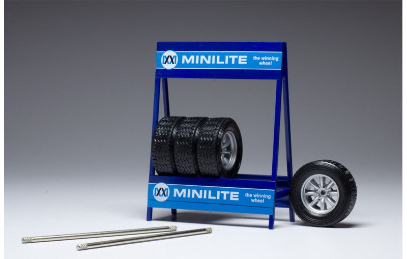 IXO 1:18 Scale Minilite Alloy Wheels, Silver, Set of 4 Wheels, Axles and Stand - IXO18SET010W