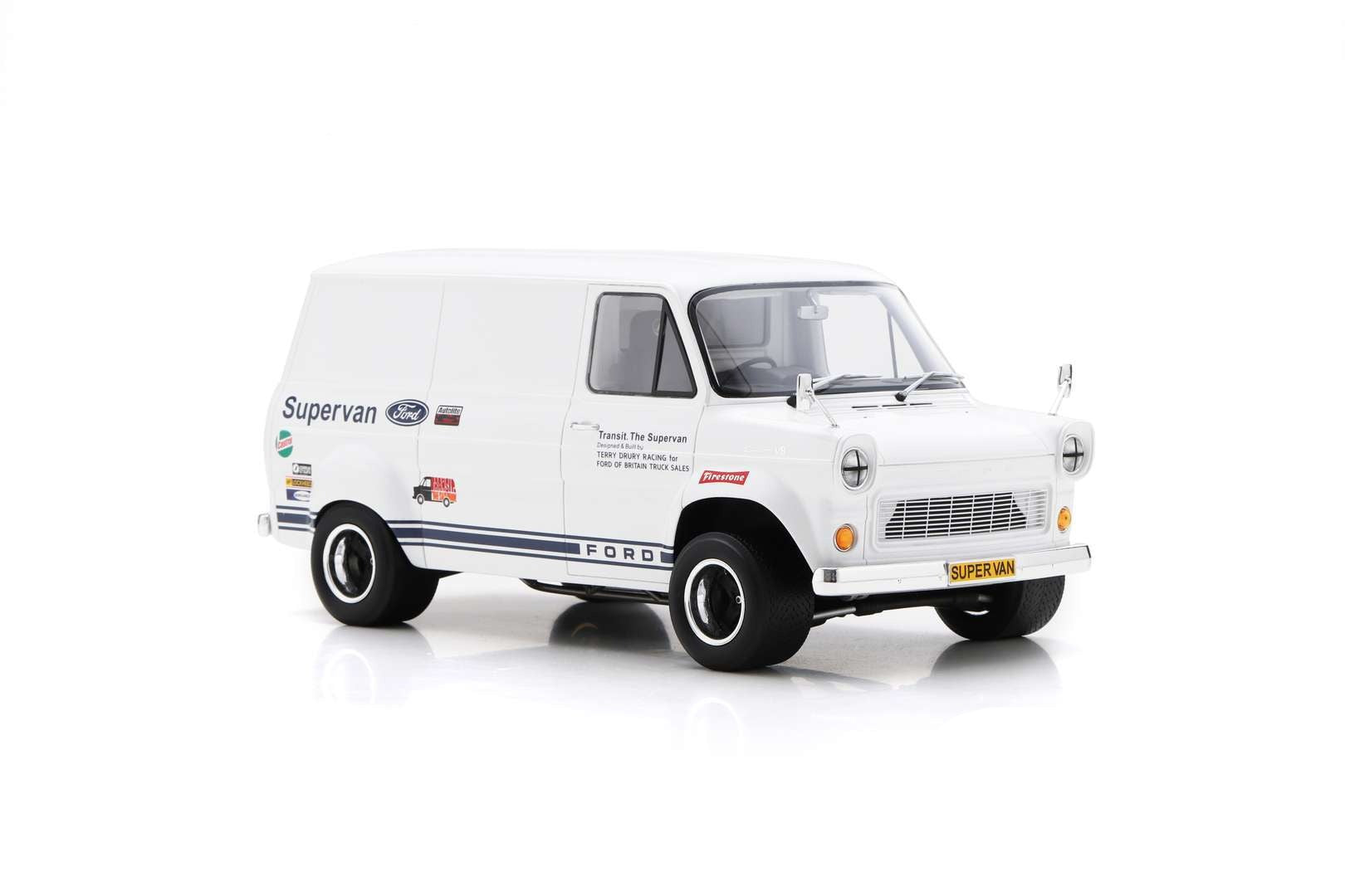 SCHUCO 1:18 Scale Diecast Model - 1971 Ford Transit Supervan 1, RHD, White