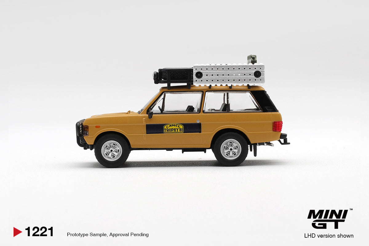 Mini GT 1:64 Diecast - RANGE ROVER 1981 CAMEL TROPHY SUMATRA K.STOPPA AND A.VALLDORF (LHD), Yellow - MGT01221-L