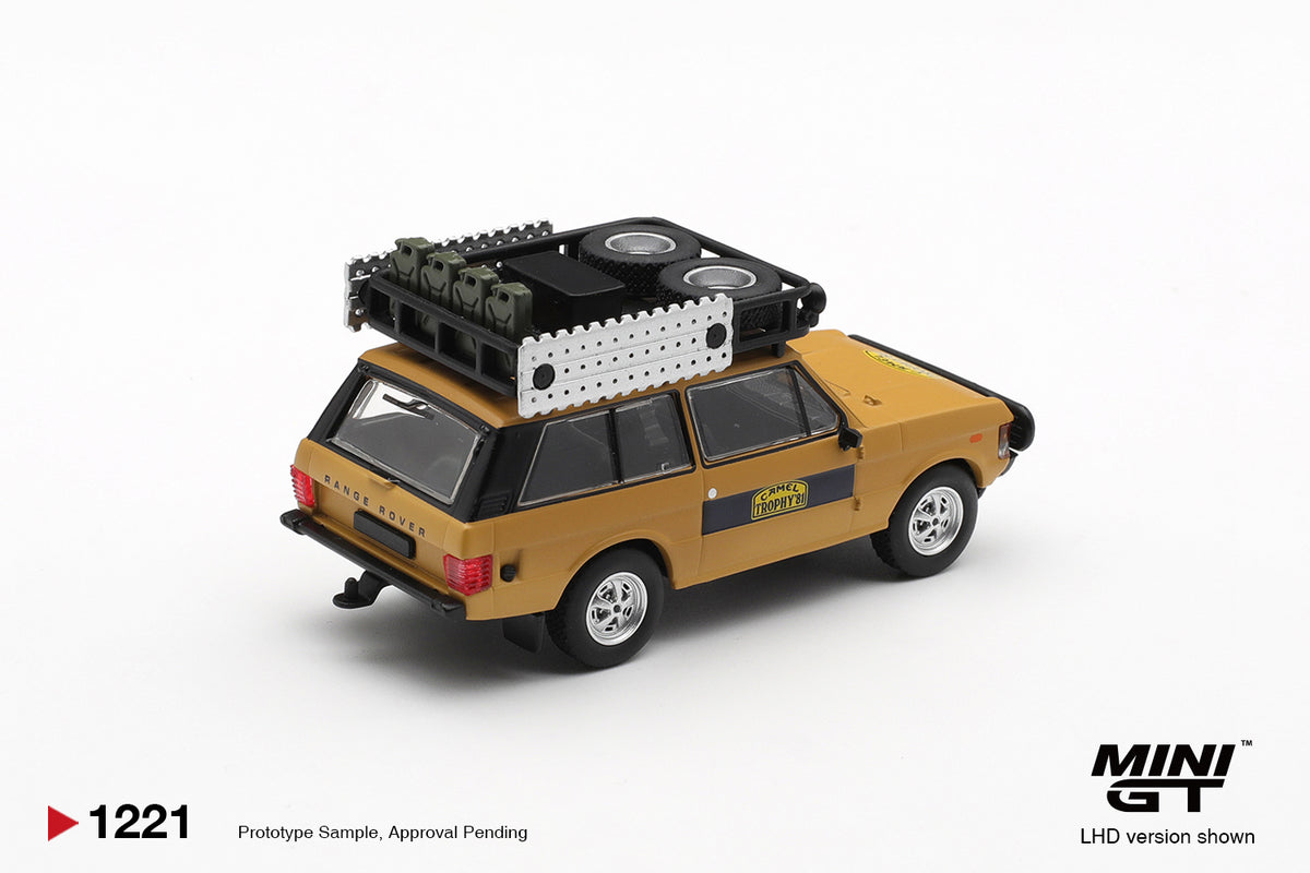 Mini GT 1:64 Diecast - RANGE ROVER 1981 CAMEL TROPHY SUMATRA K.STOPPA AND A.VALLDORF (LHD), Yellow - MGT01221-L