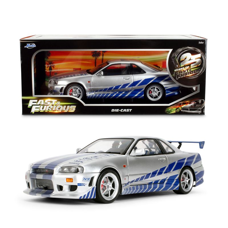 Jada Diecast - 1:18 Brian's Nissan Skyline GT-R (BNR34) "Fast & Furious" Silver/Blue- 37771
