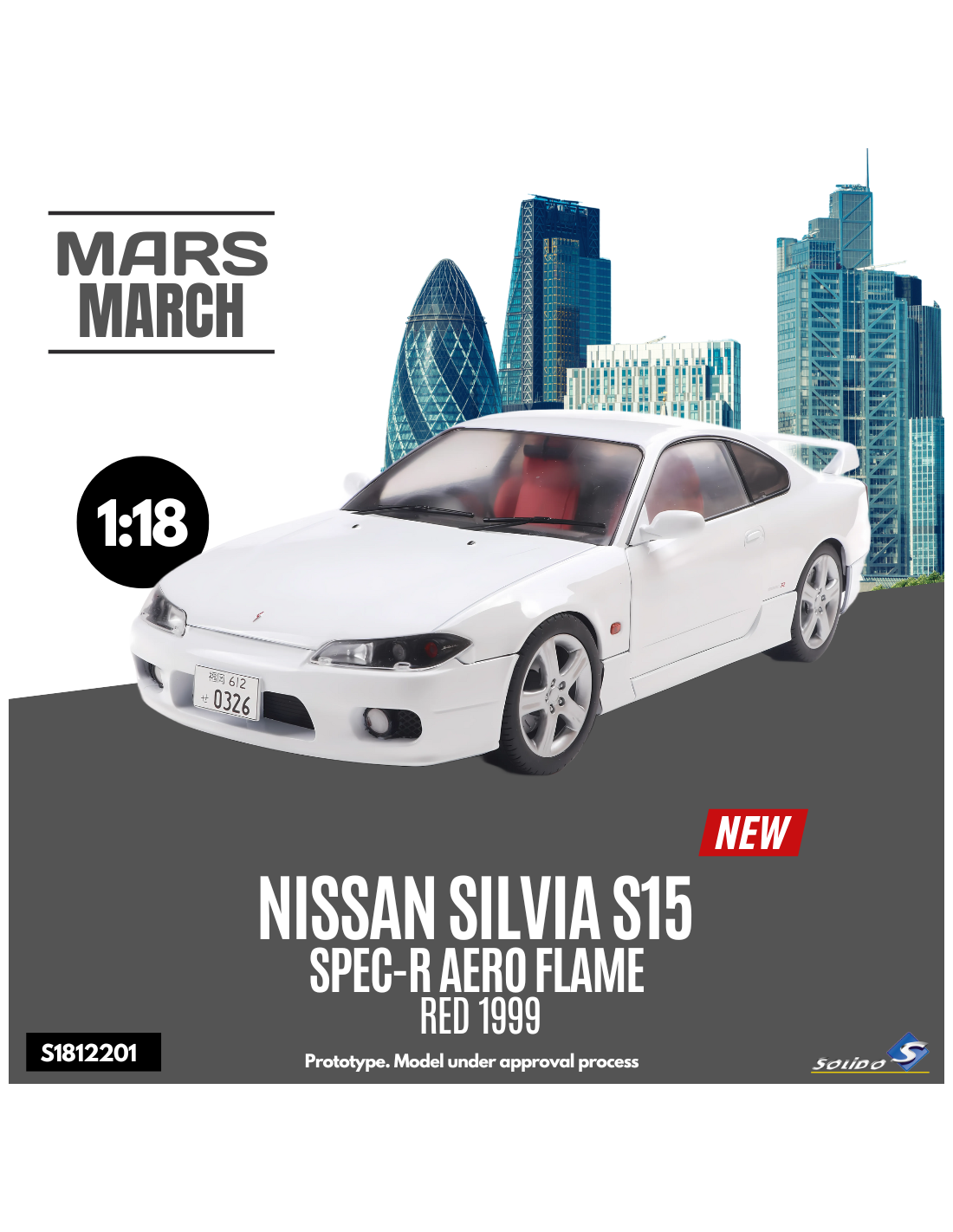 Solido 1:18 Diecast - 1999 Nissan Silvia S15 Spec-R Aero, Aspen White - S1812201