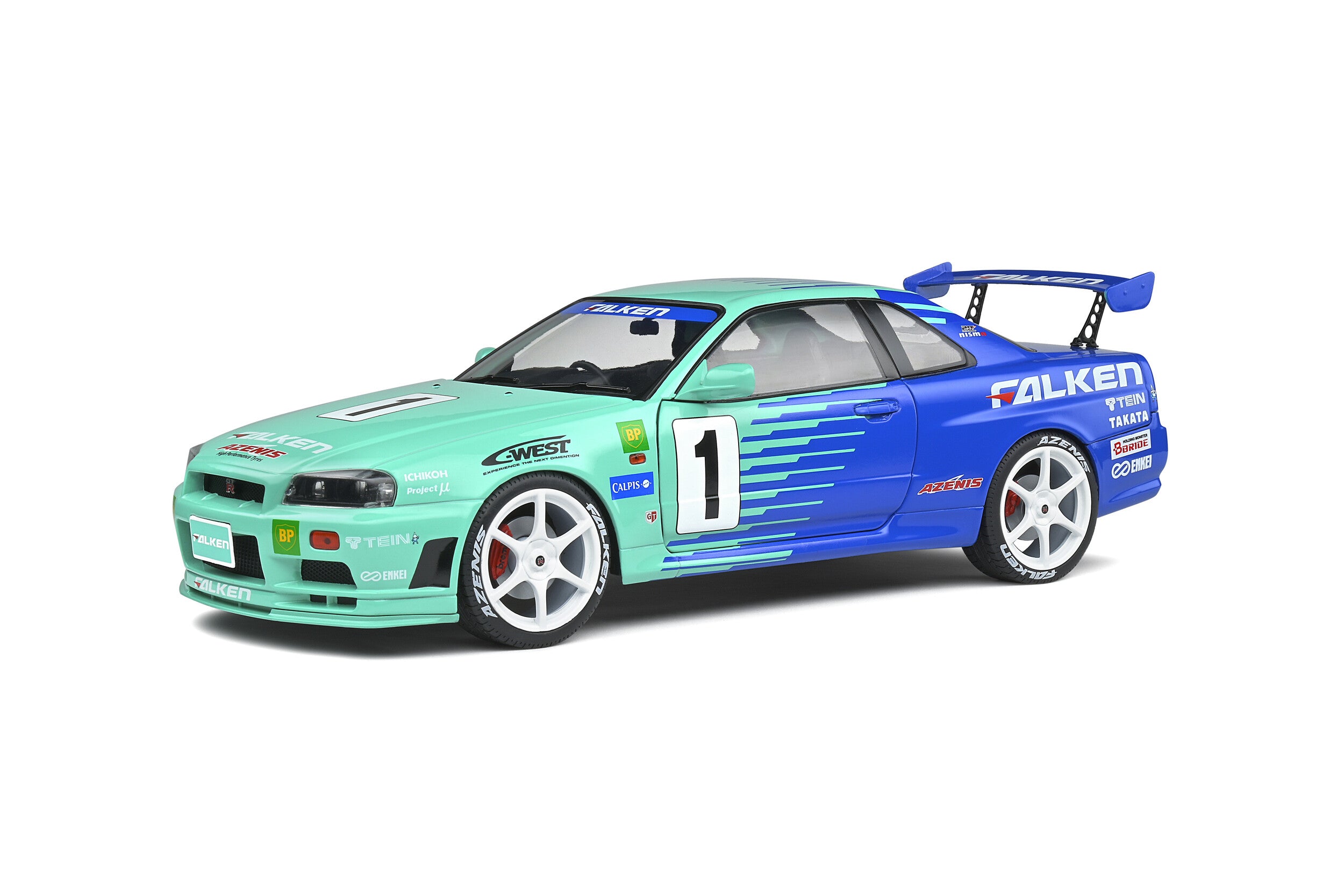 SOLIDO 1:18 Scale Diecast Model Car, Nissan Skyline GT-R (R34) JGTC Falken Drift - S1804304