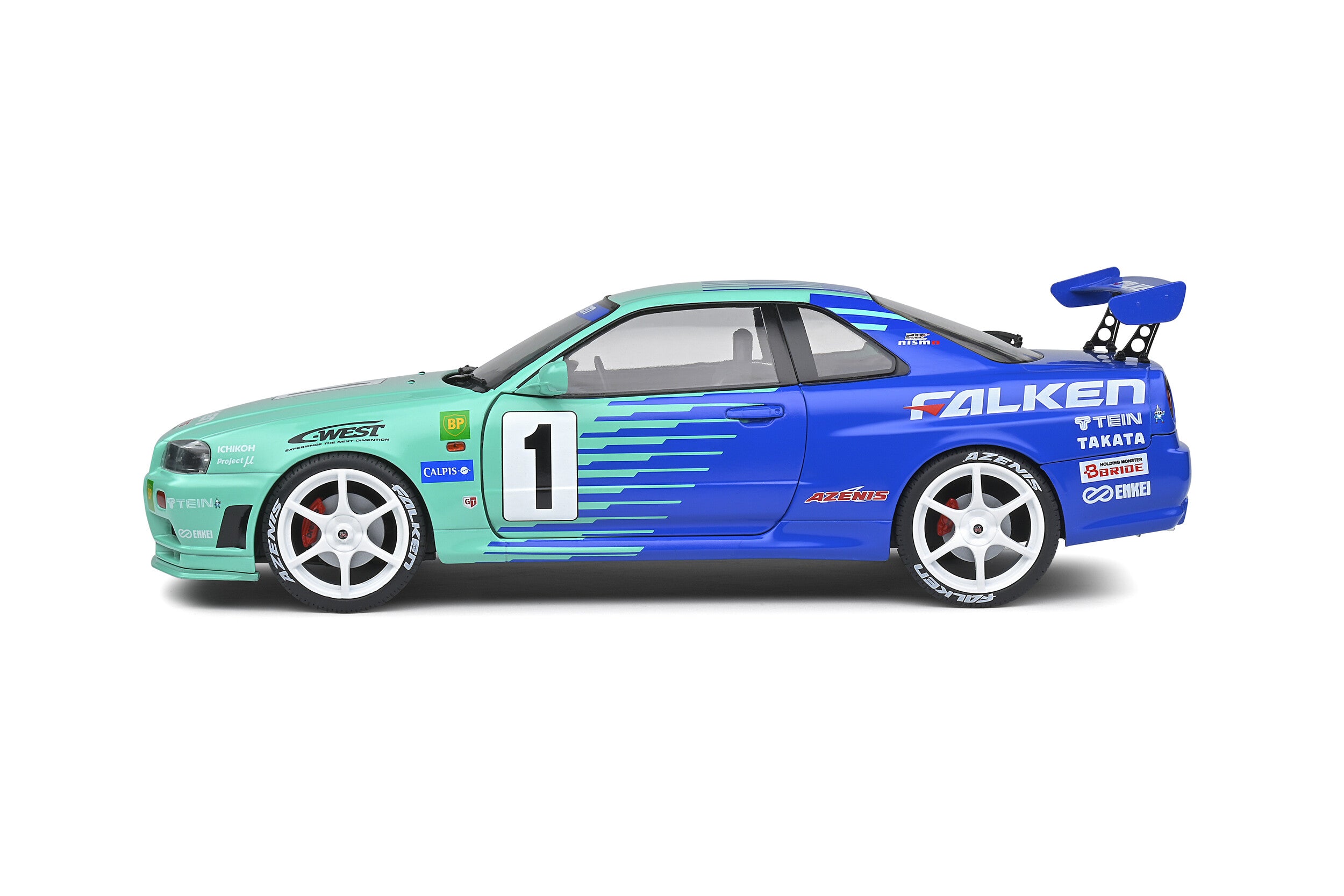 SOLIDO 1:18 Scale Diecast Model Car, Nissan Skyline GT-R (R34) JGTC Falken Drift - S1804304