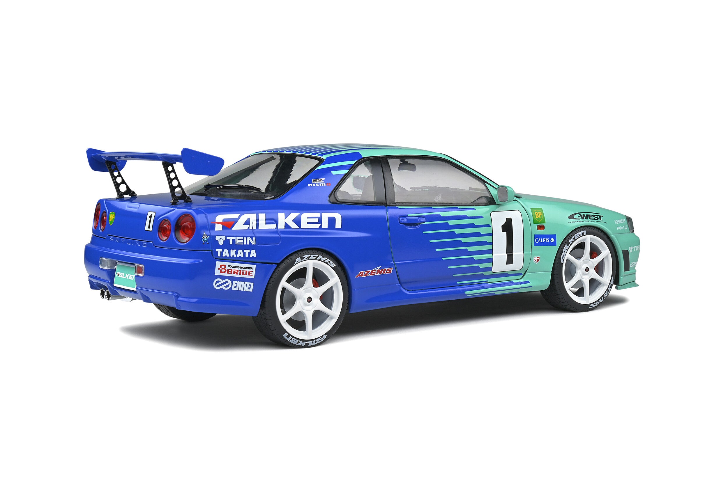 SOLIDO 1:18 Scale Diecast Model Car, Nissan Skyline GT-R (R34) JGTC Falken Drift - S1804304