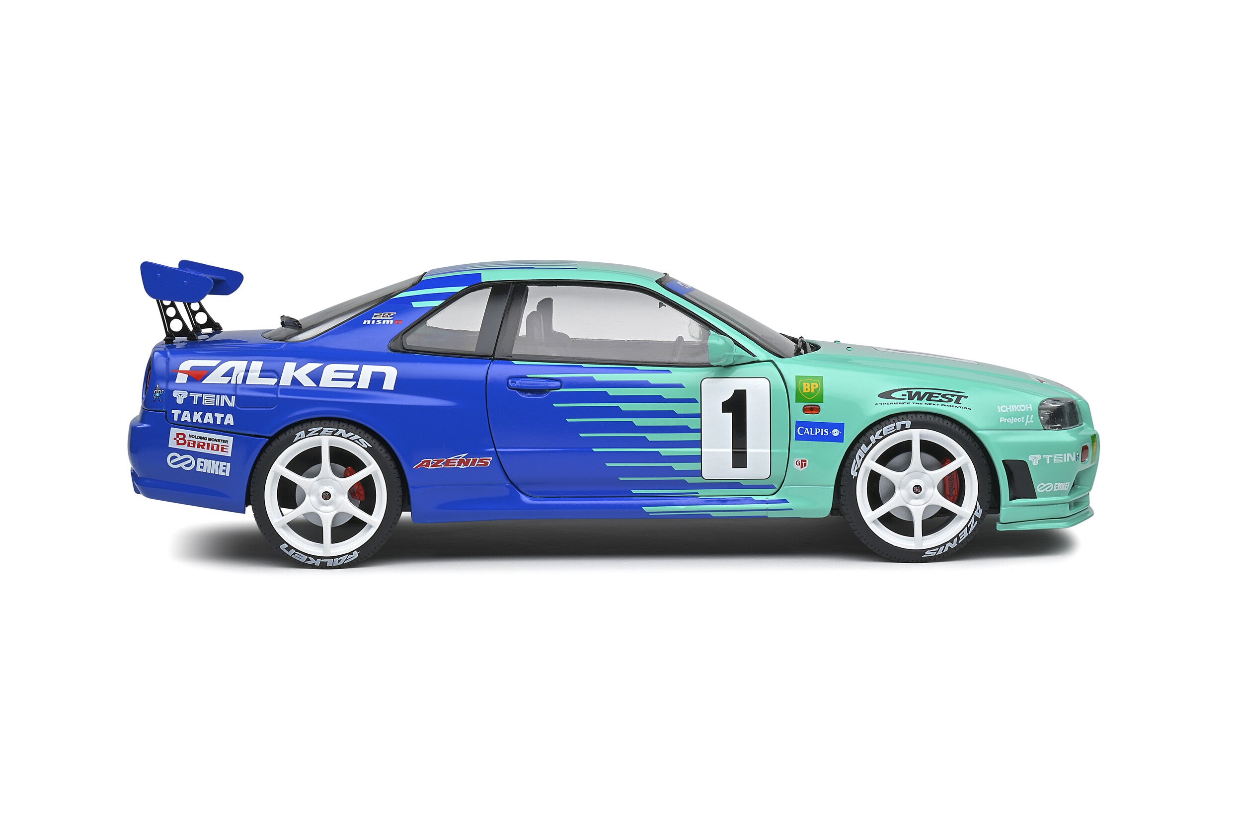 SOLIDO 1:18 Scale Diecast Model Car, Nissan Skyline GT-R (R34) JGTC Falken Drift - S1804304