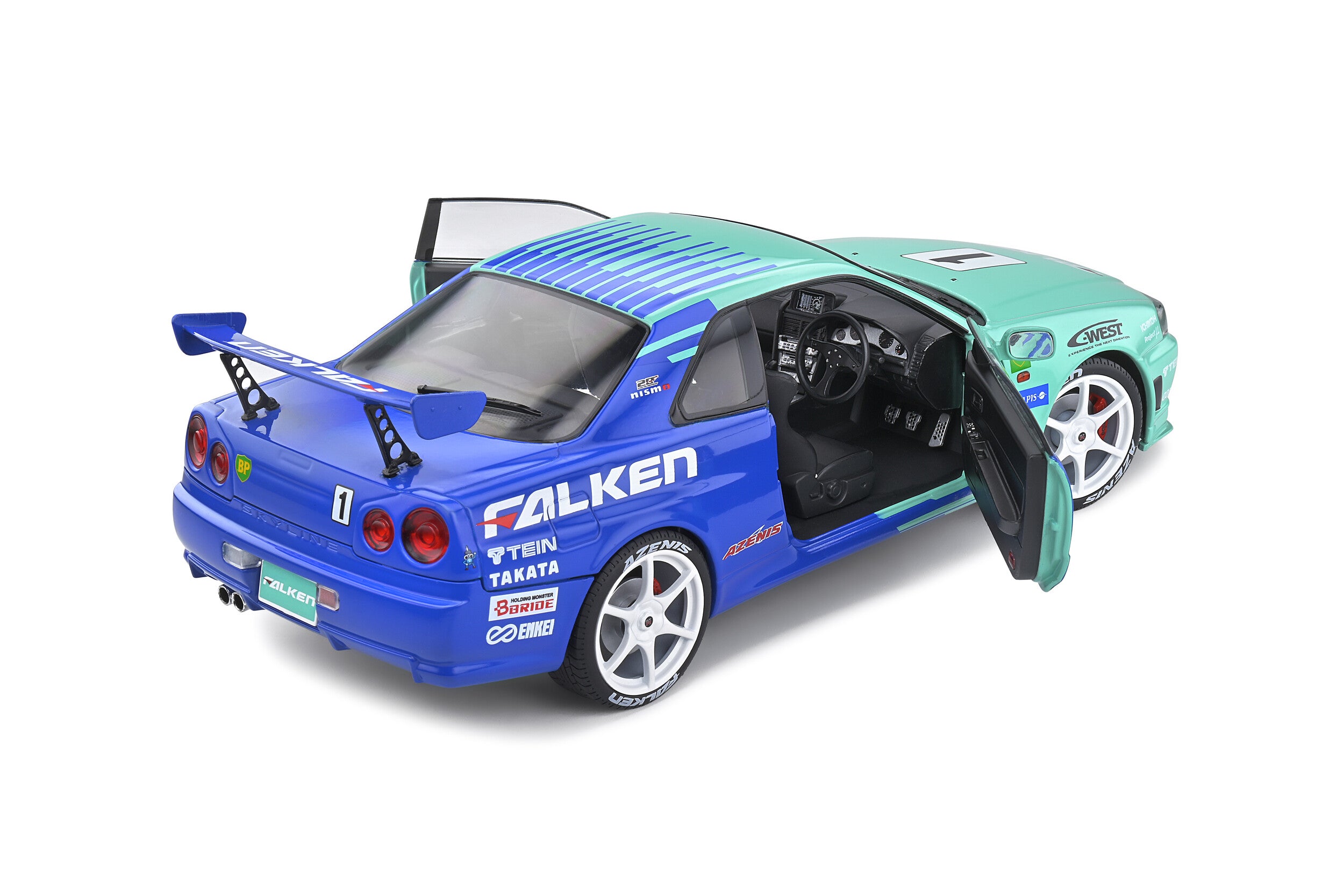 SOLIDO 1:18 Scale Diecast Model Car, Nissan Skyline GT-R (R34) JGTC Falken Drift - S1804304
