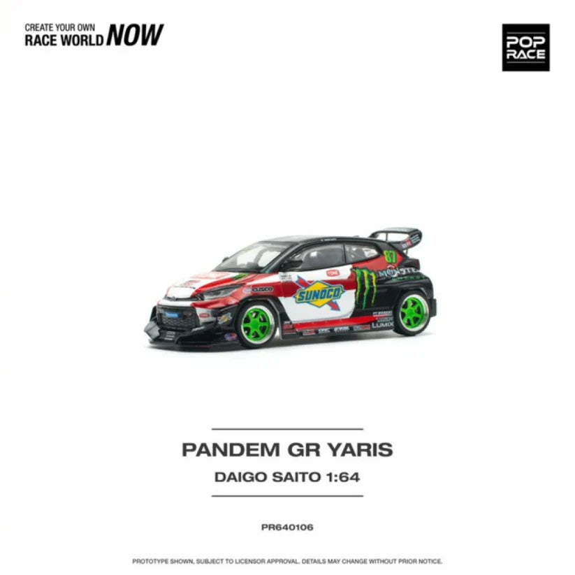 popo Pop Race 1:64 Diecast Toyota Pandem GR Yaris Daigo Saito - PR640106