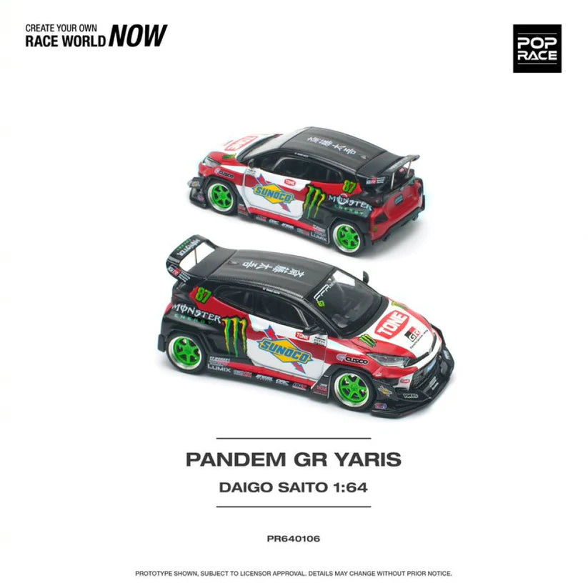 Pop Race 1:64 Diecast Toyota Pandem GR Yaris Daigo Saito - PR640106
