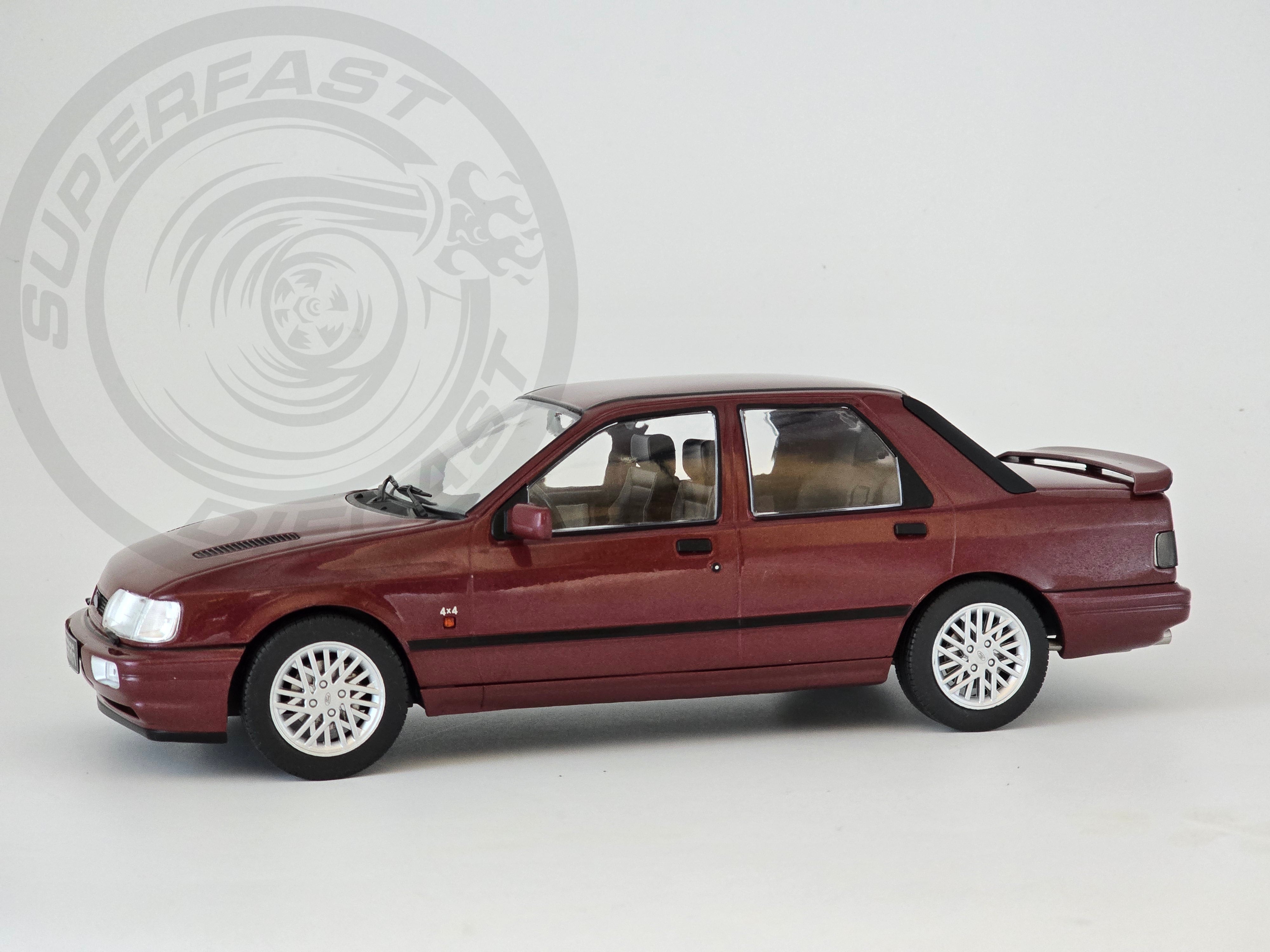 MCG 1:18 Scale - 1990 Ford Sierra Sapphire Cosworth 4x4, Dark Red Metallic (Magenta) - MCG18354