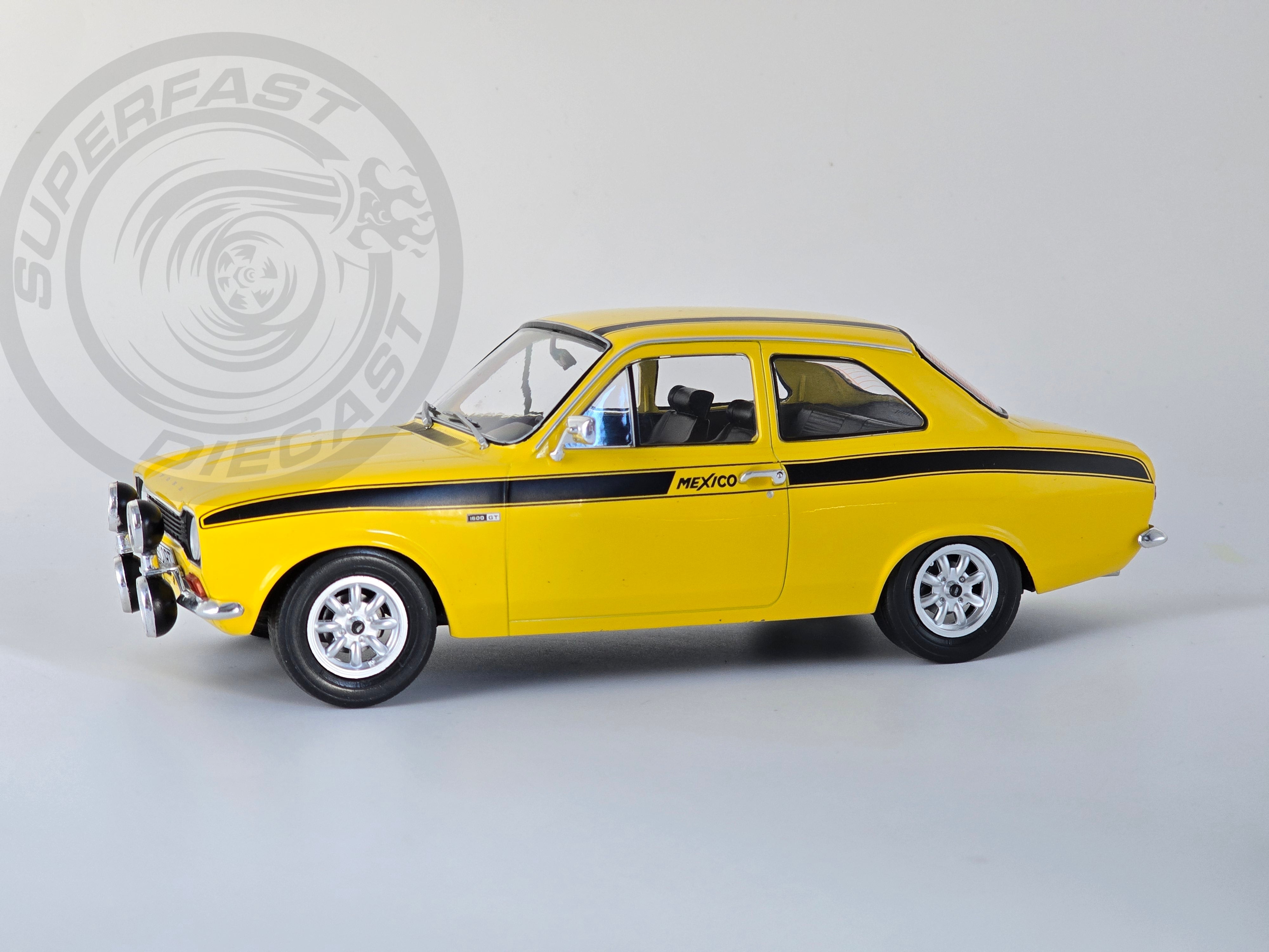 MCG 1:18 Scale Diecast Model Car -  1973 Ford Escort Mk1 Mexico in Yellow