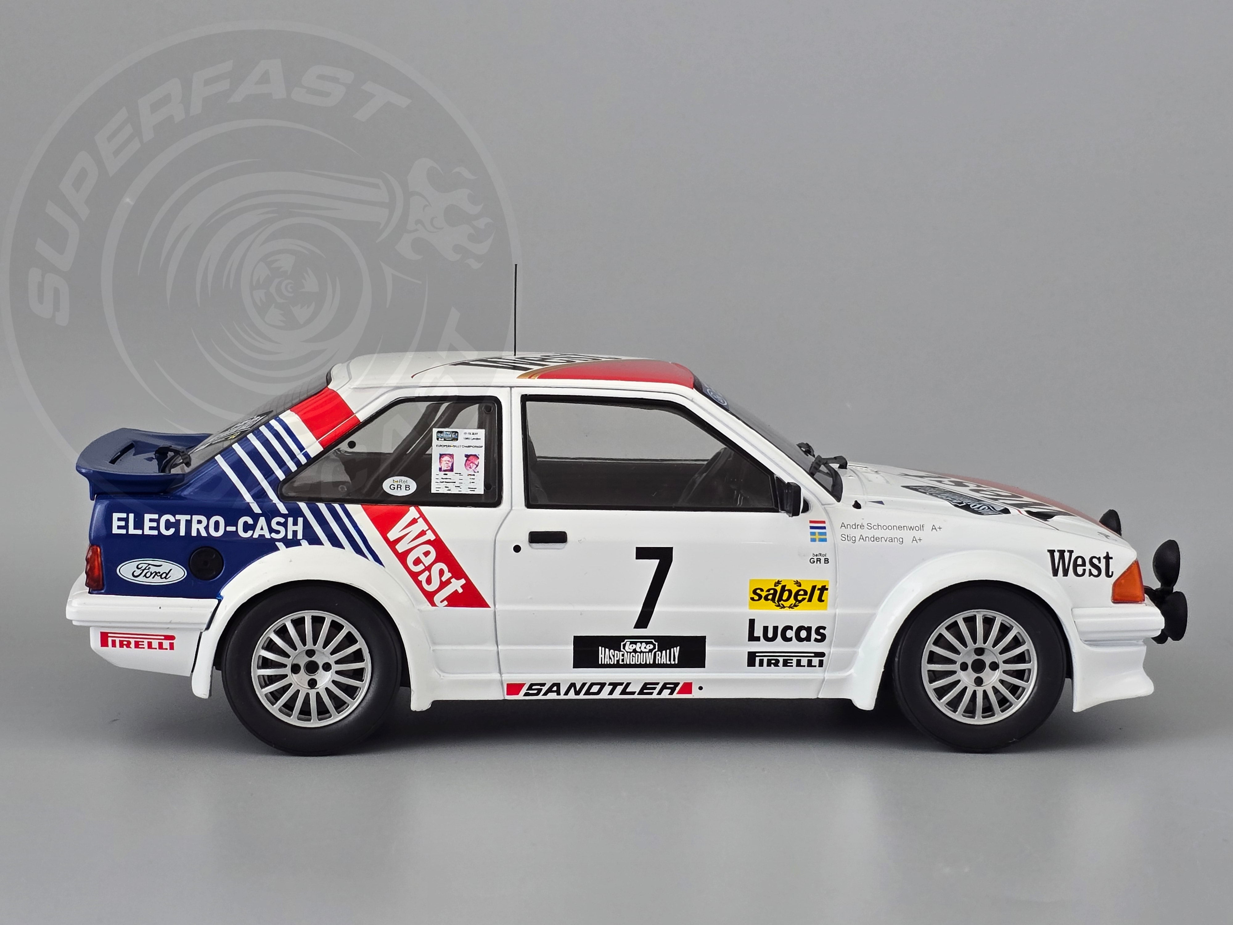 MCG 1:18 Scale Diecast - 1985 Ford Escort Mk3 RS Turbo (S1), No.7, Haspengouw Rally, S.Andervang/A.Schoonenwolf, 1985 - MCG18841