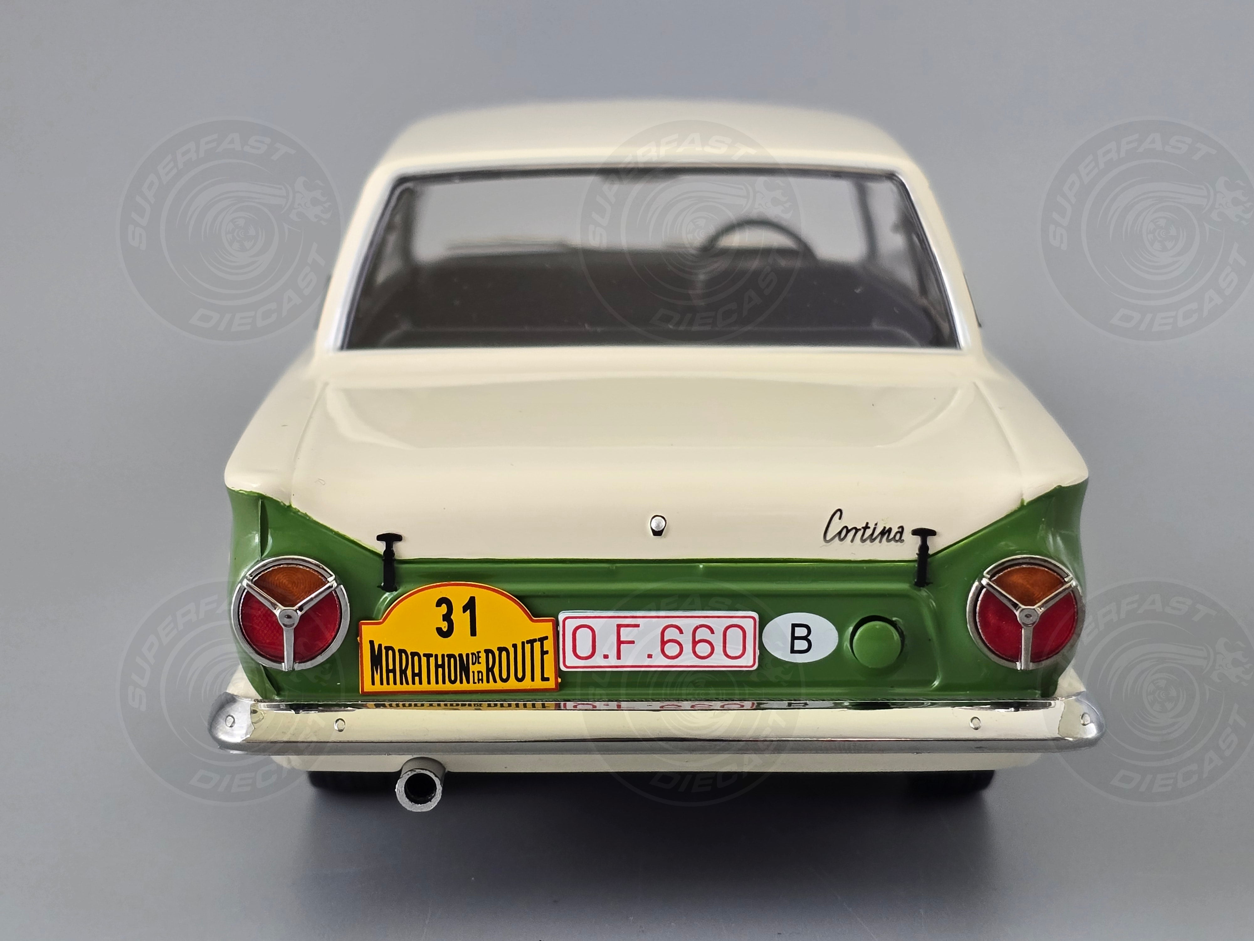 MCG 1:18 Scale Diecast - 1966 Ford Lotus Cortina Mk1 #31 Marathon de la Route J.Ickx/G.Staepelaere - MCG18436