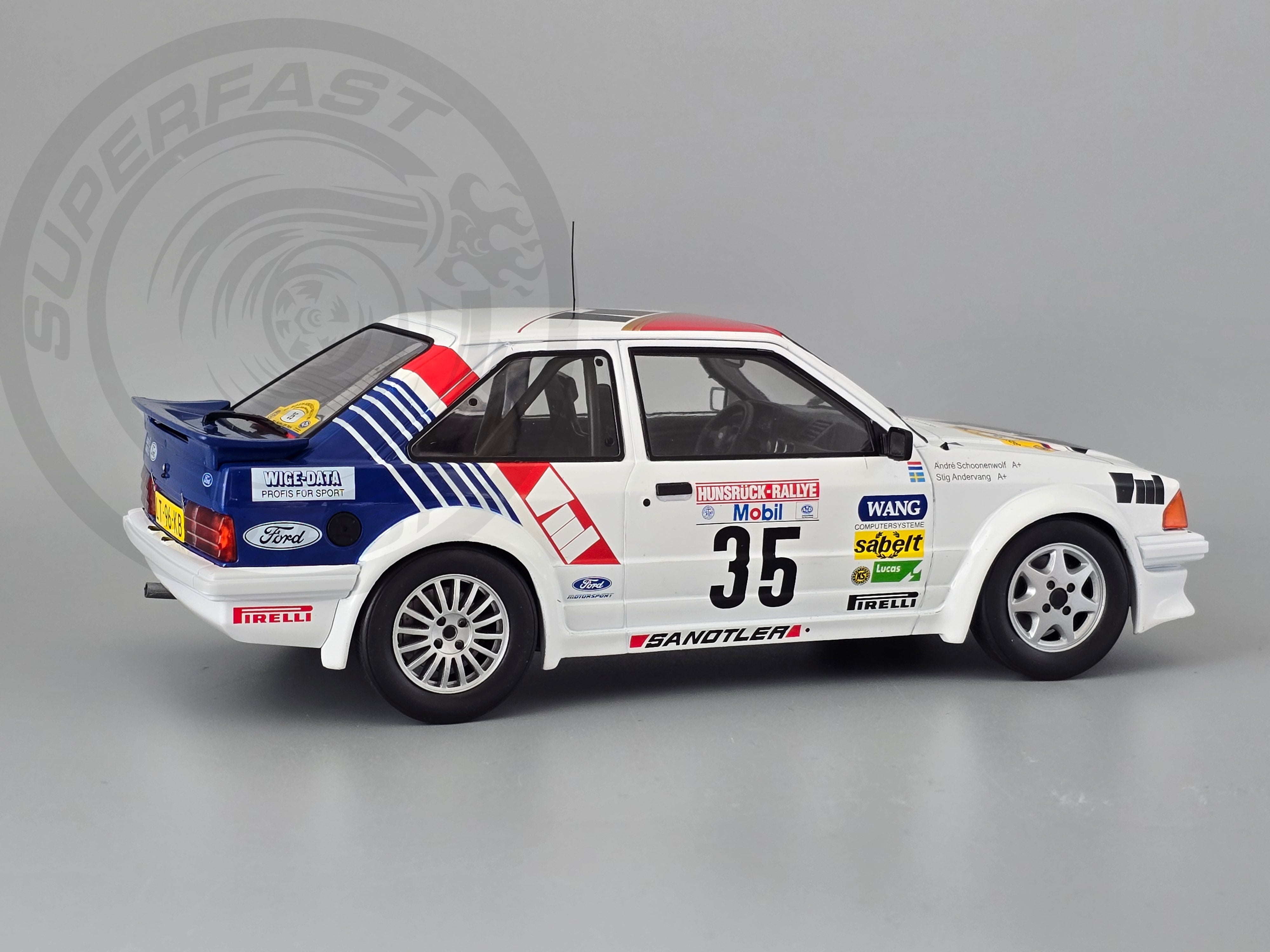 MCG 1:18 Scale Diecast - 1985 Ford Escort Mk3 RS Turbo (S1), No.35, Hunsrück Rallye, S.Andervang/A.Schoonenwolf, 1985 - MCG18842