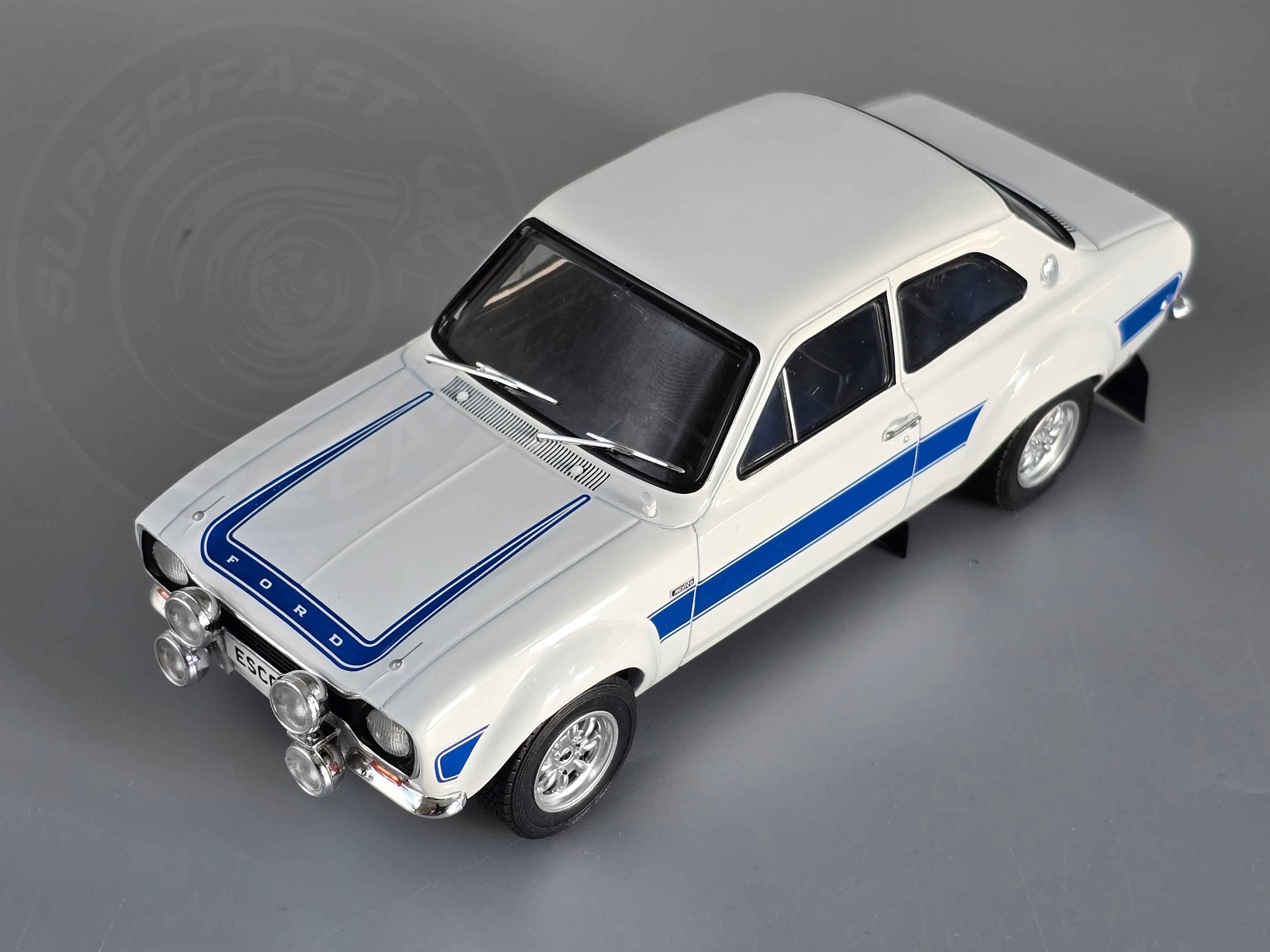 Whitebox 1:24 Scale Diecast - 1973 Ford Escort Mk1 RS Mexico, White/Blue - WB124250
