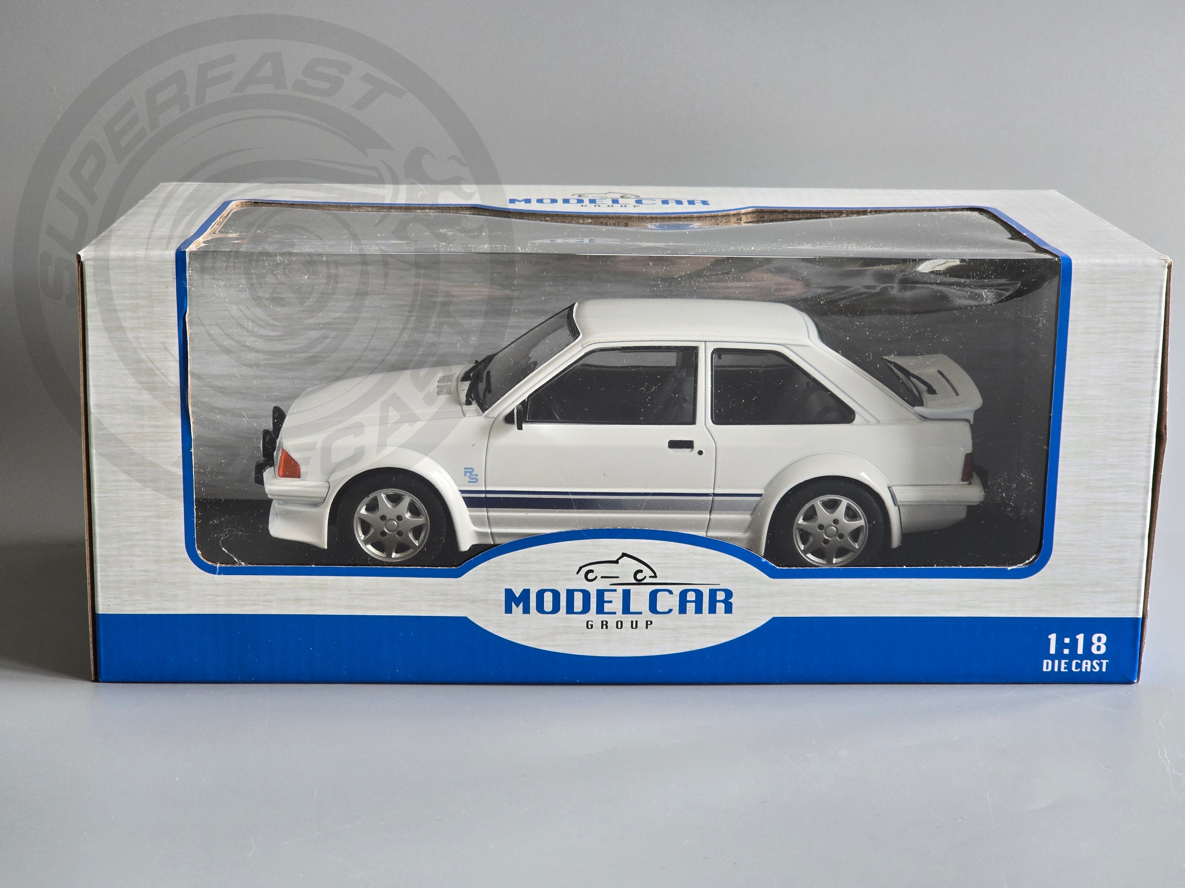 MCG 1:18 Scale Diecast Model Car - 1985 Ford Escort Mk3 RS Turbo (S1), White