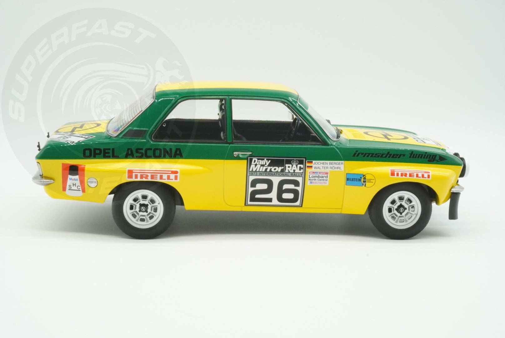 MCG 1:18 Diecast - Opel Ascona A, RAC Rally, 1973, #26, W.Röhrl/J.Berger, Yellow/Green - MCG18346R