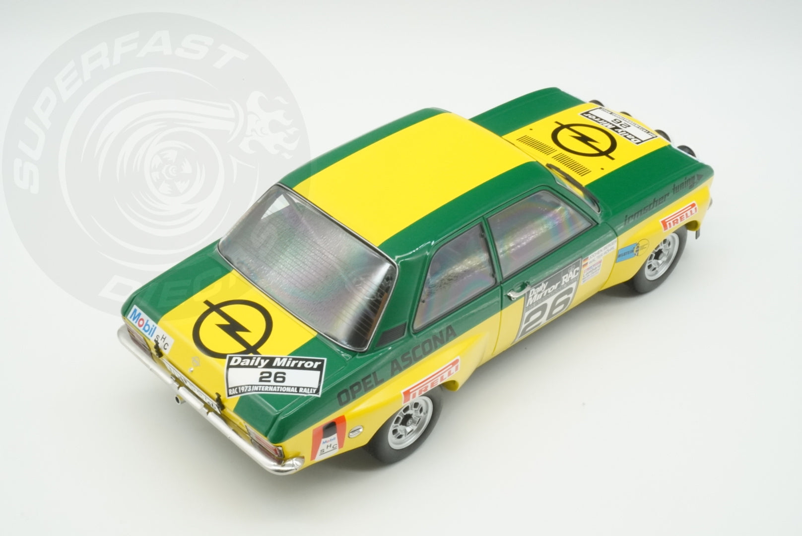 MCG 1:18 Diecast - Opel Ascona A, RAC Rally, 1973, #26, W.Röhrl/J.Berger, Yellow/Green - MCG18346R