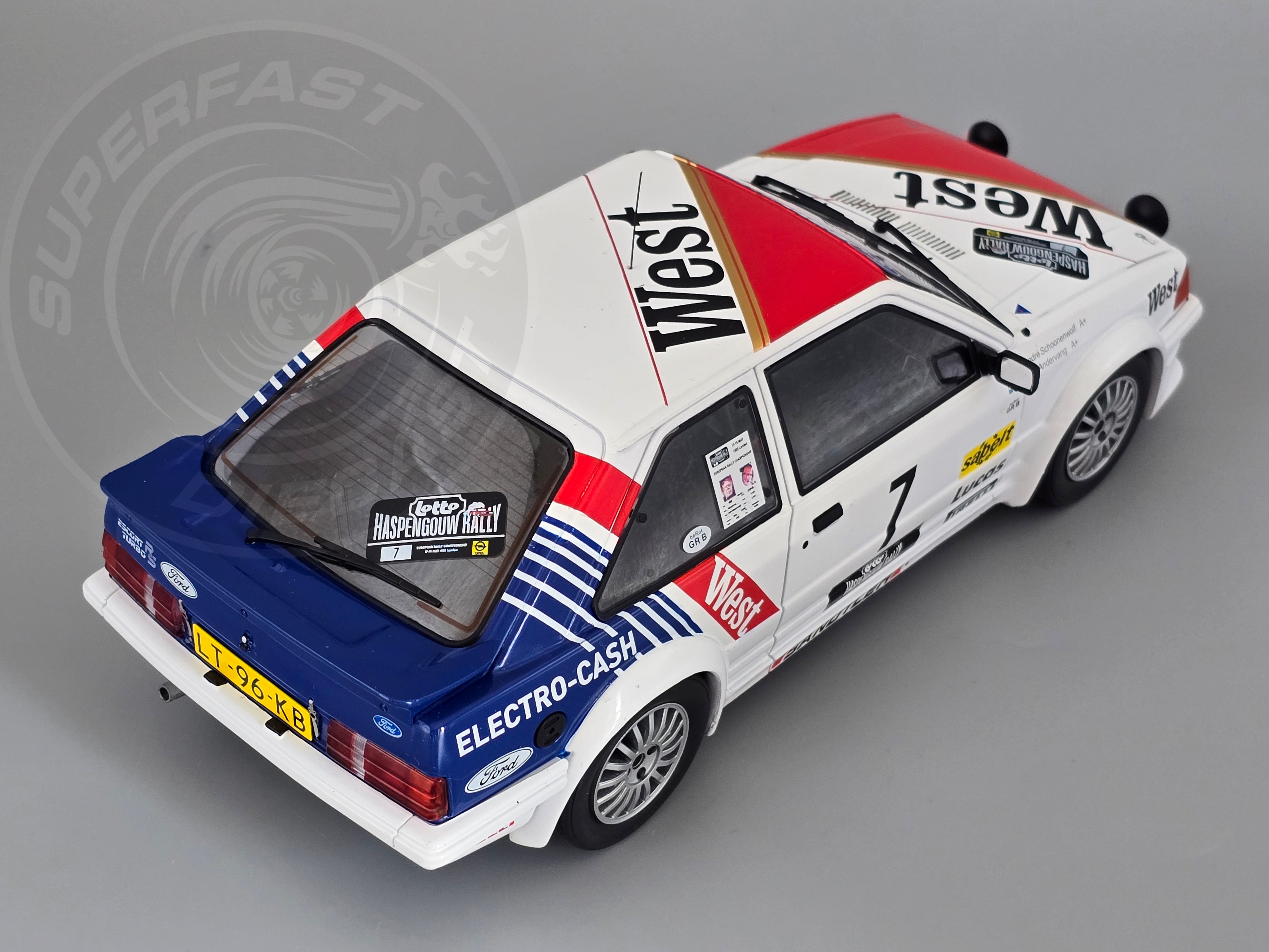 MCG 1:18 Scale Diecast - 1985 Ford Escort Mk3 RS Turbo (S1), No.7, Haspengouw Rally, S.Andervang/A.Schoonenwolf, 1985 - MCG18841