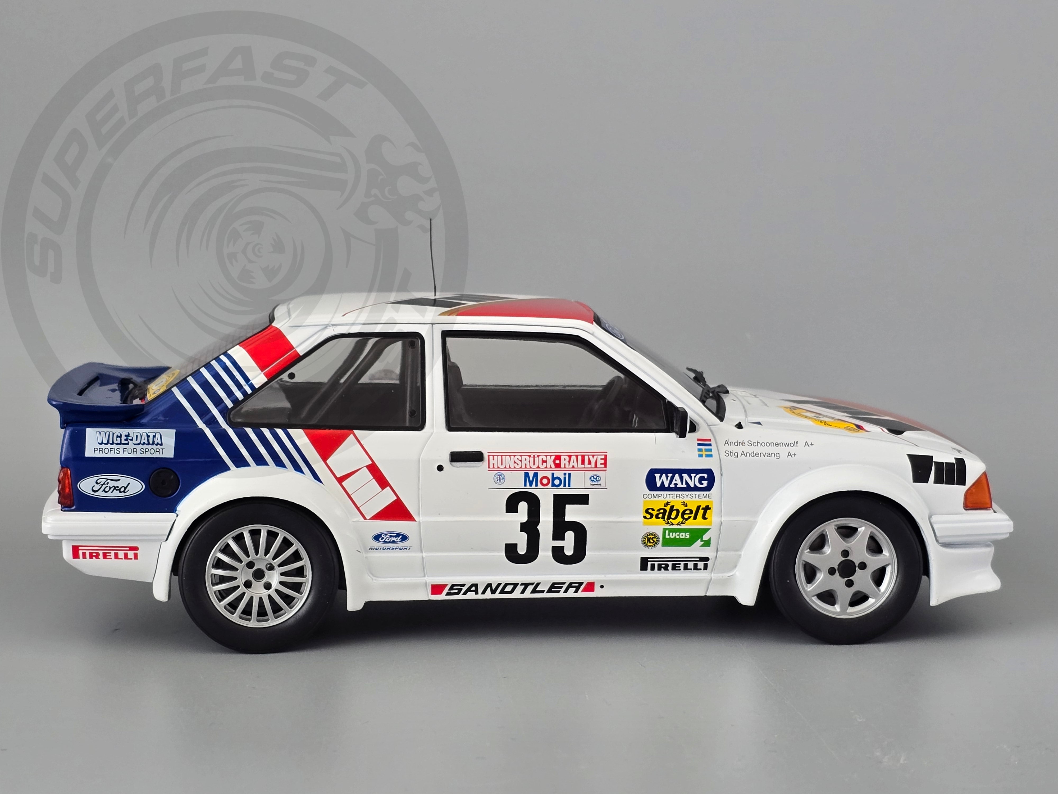 MCG 1:18 Scale Diecast - 1985 Ford Escort Mk3 RS Turbo (S1), No.35, Hunsrück Rallye, S.Andervang/A.Schoonenwolf, 1985 - MCG18842