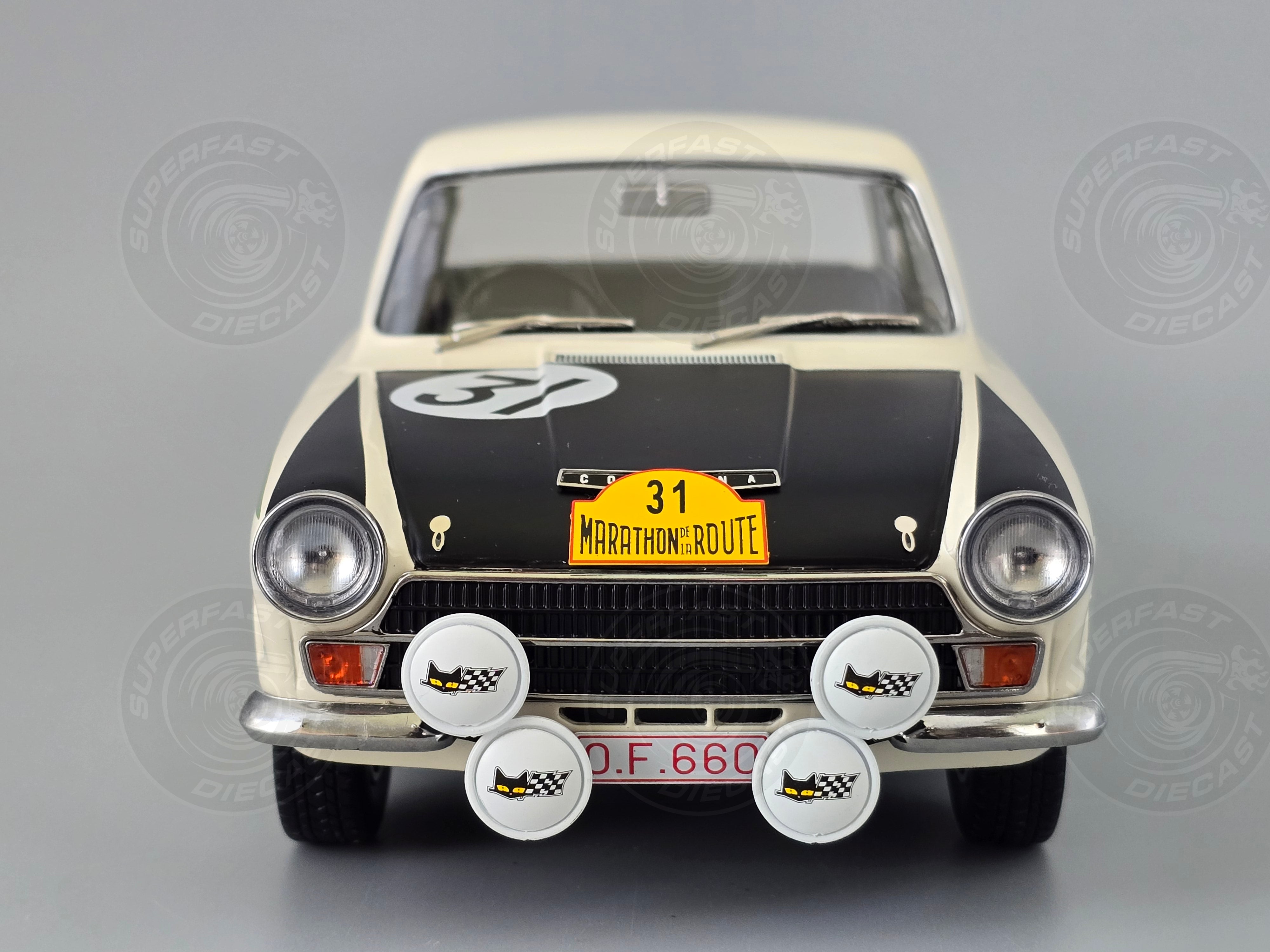 MCG 1:18 Scale Diecast - 1966 Ford Lotus Cortina Mk1 #31 Marathon de la Route J.Ickx/G.Staepelaere - MCG18436