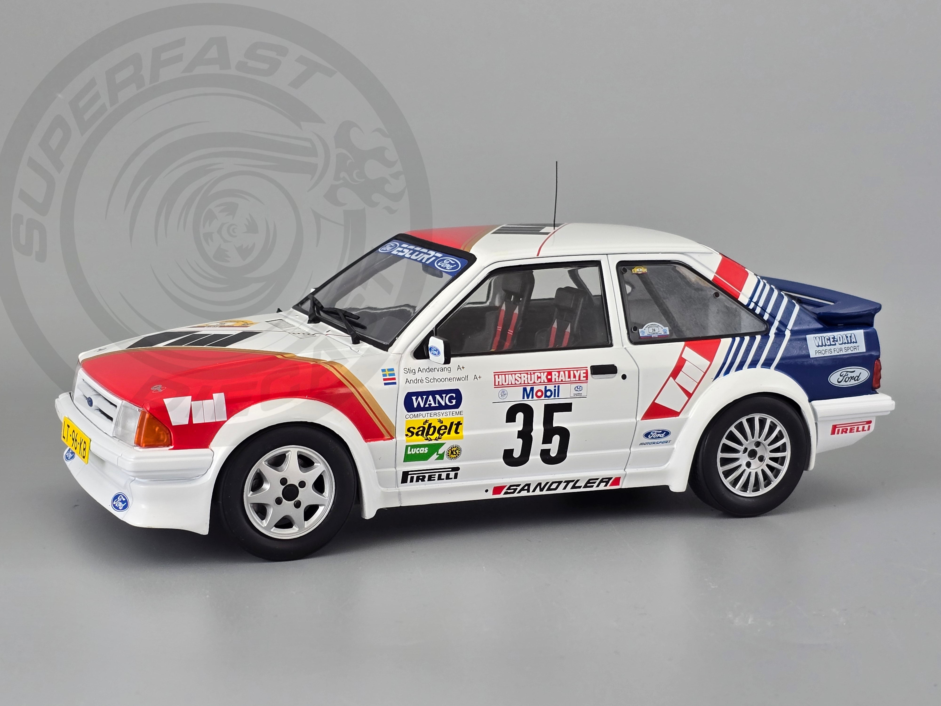MCG 1:18 Scale Diecast - 1985 Ford Escort Mk3 RS Turbo (S1), No.35, Hunsrück Rallye, S.Andervang/A.Schoonenwolf, 1985 - MCG18842