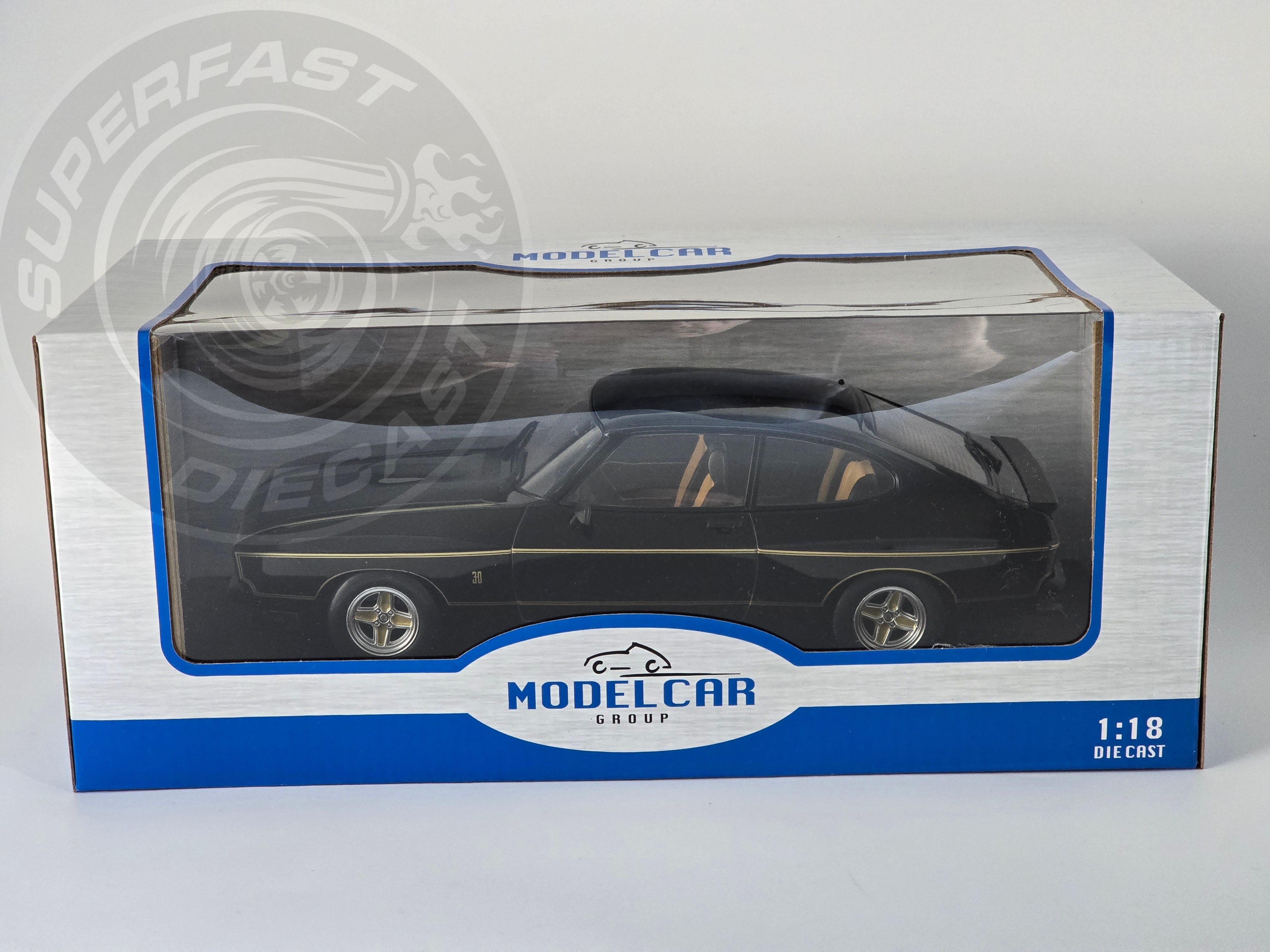 MCG 1:18 Scale Diecast 1975 Ford Capri MK2 X-Pack, Black (JPS) - MCG18348