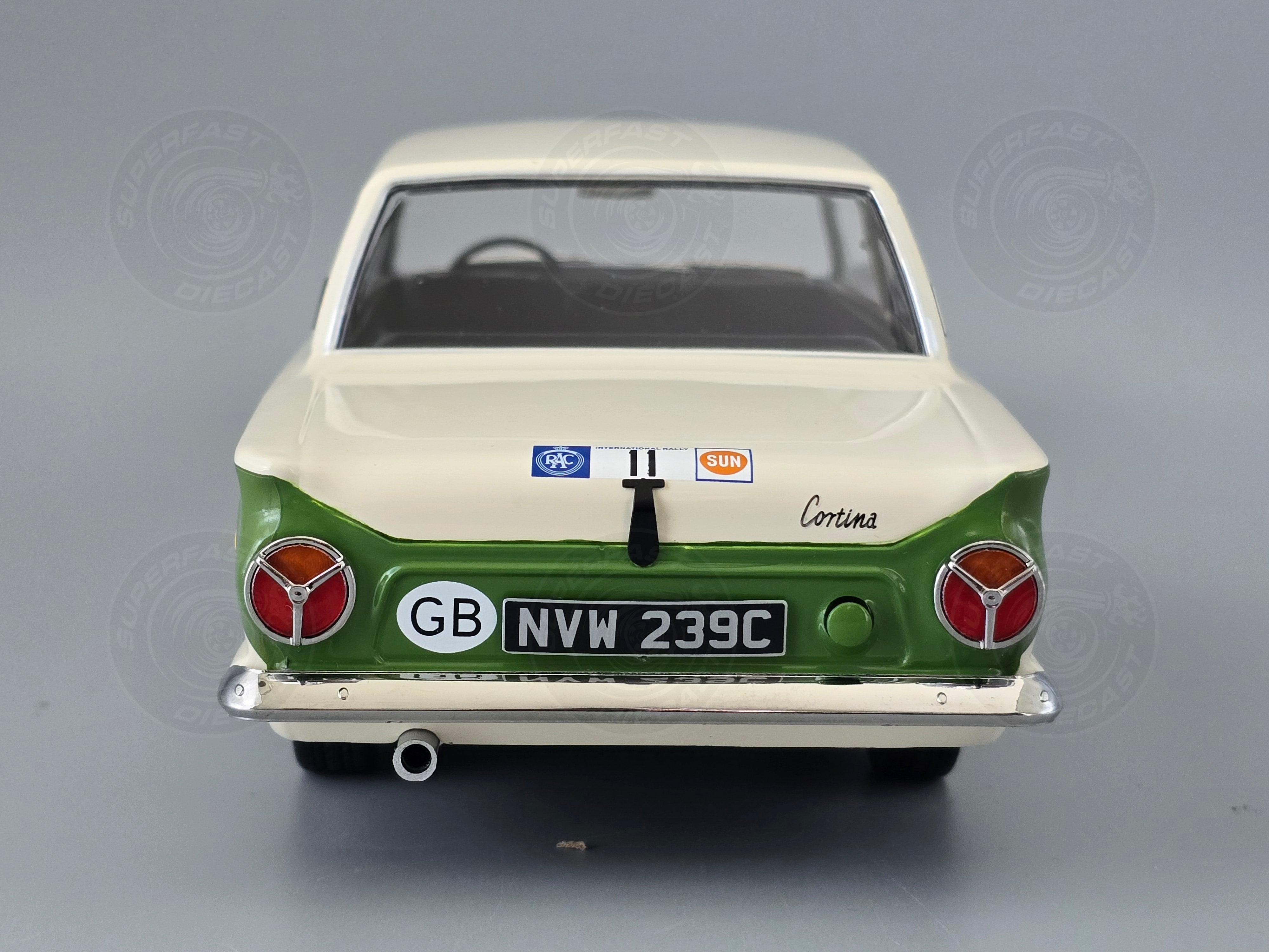 MCG 1:18 Scale Diecast - 1966 Ford Lotus Cortina Mk1 #11 RAC Rally B.Soderstrom/G.Palm - MCG18435