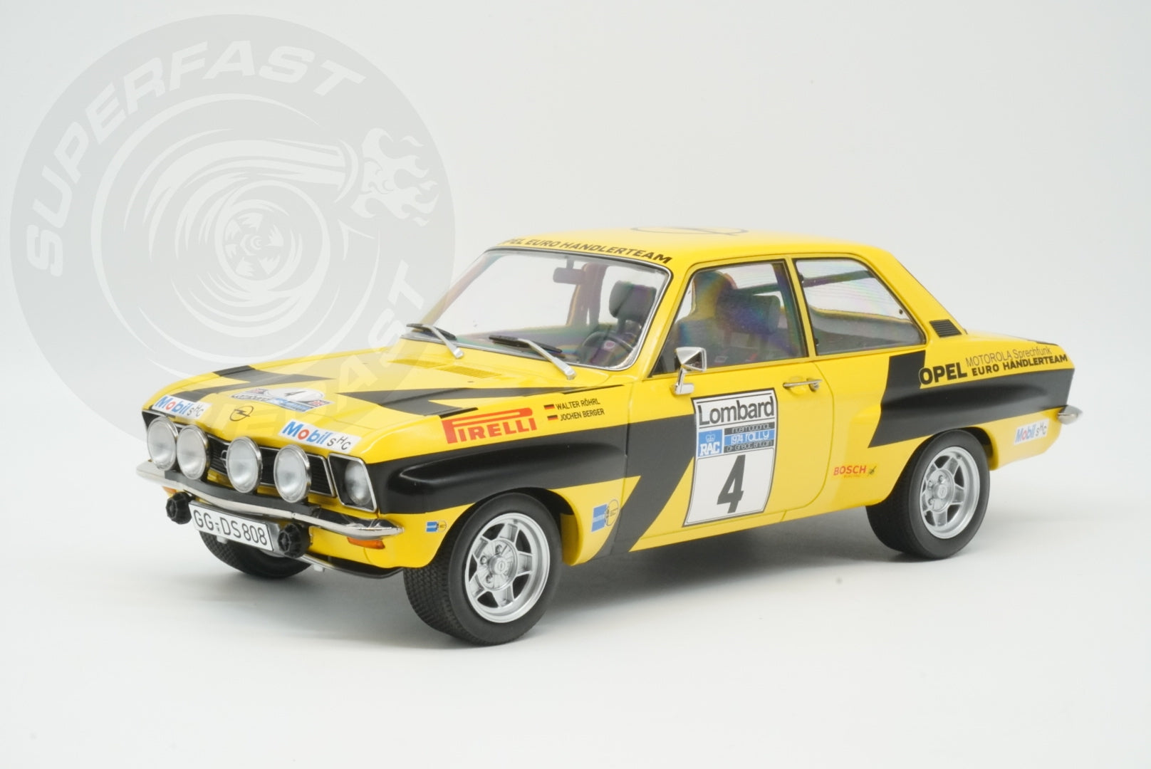 MCG 1:18 Diecast - Opel Ascona A, RAC Rally, 1975, #4, W.Röhrl/C.Geistdörfer, Yellow/Black - MCG18345R