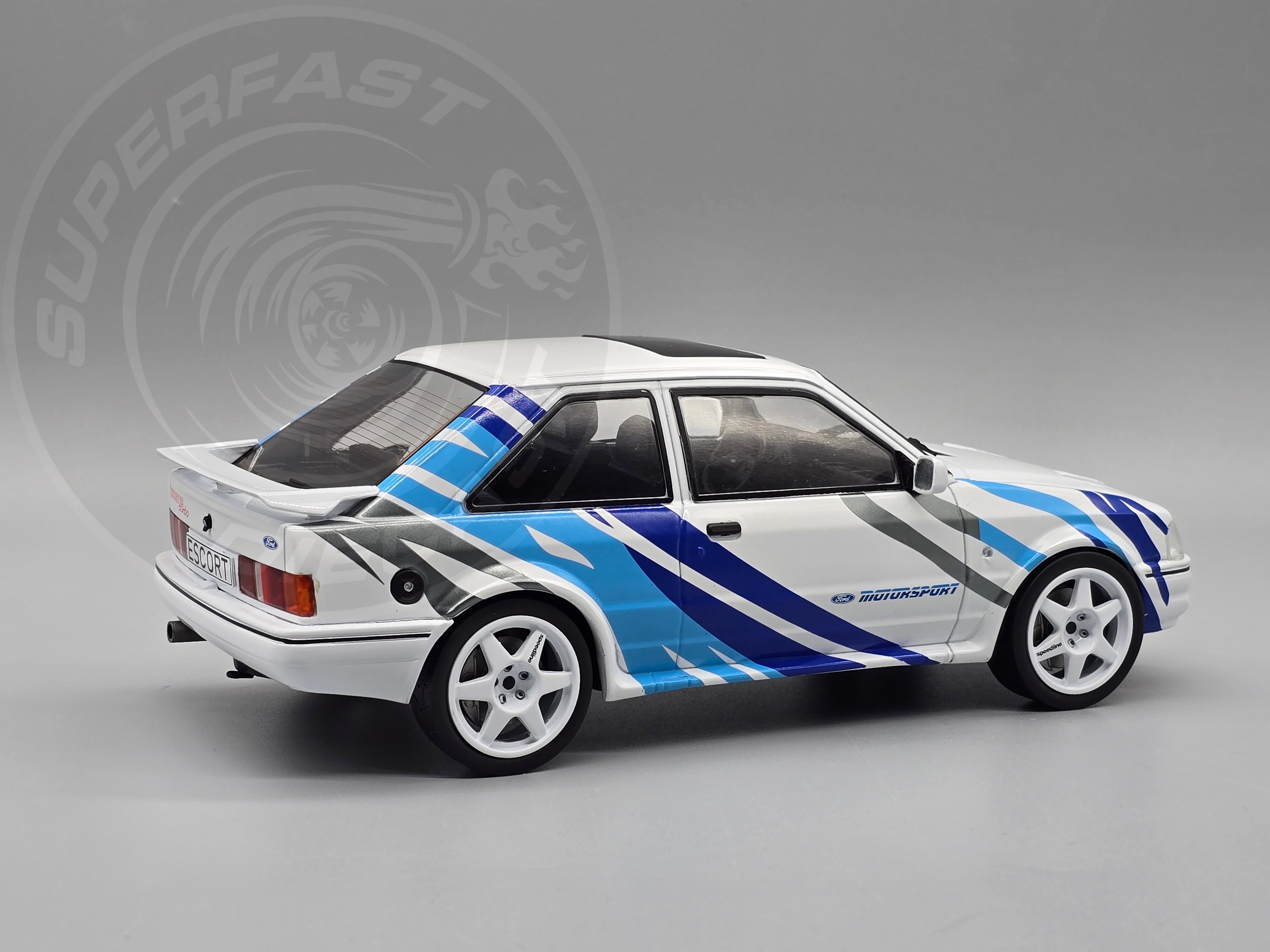MCG 1:18 1990 Ford Escort Mk4 RS Turbo (Series 2) - White/Blue Tiger Stripes - MCG18547