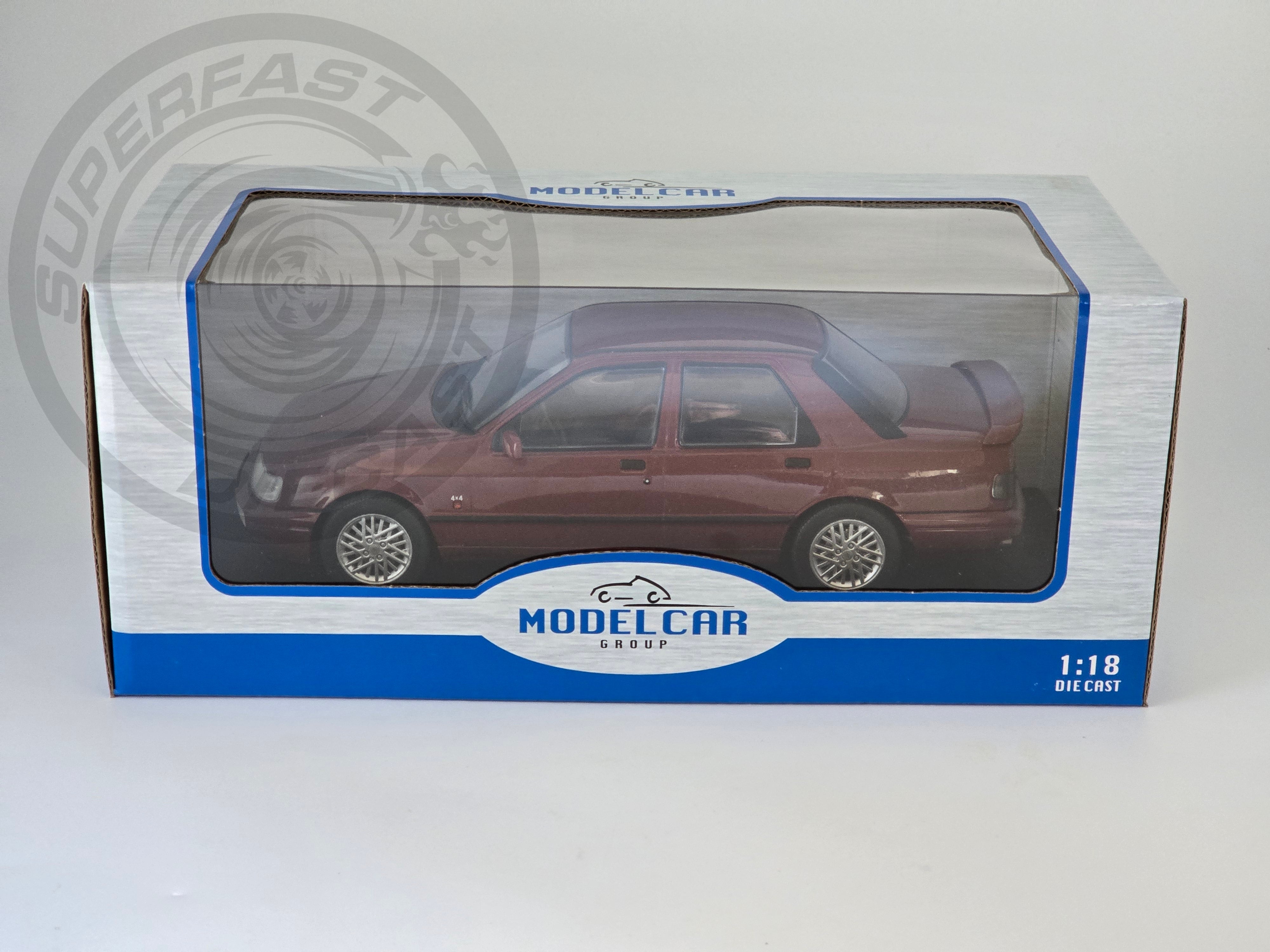 MCG 1:18 Scale - 1990 Ford Sierra Sapphire Cosworth 4x4, Dark Red Metallic (Magenta) - MCG18354