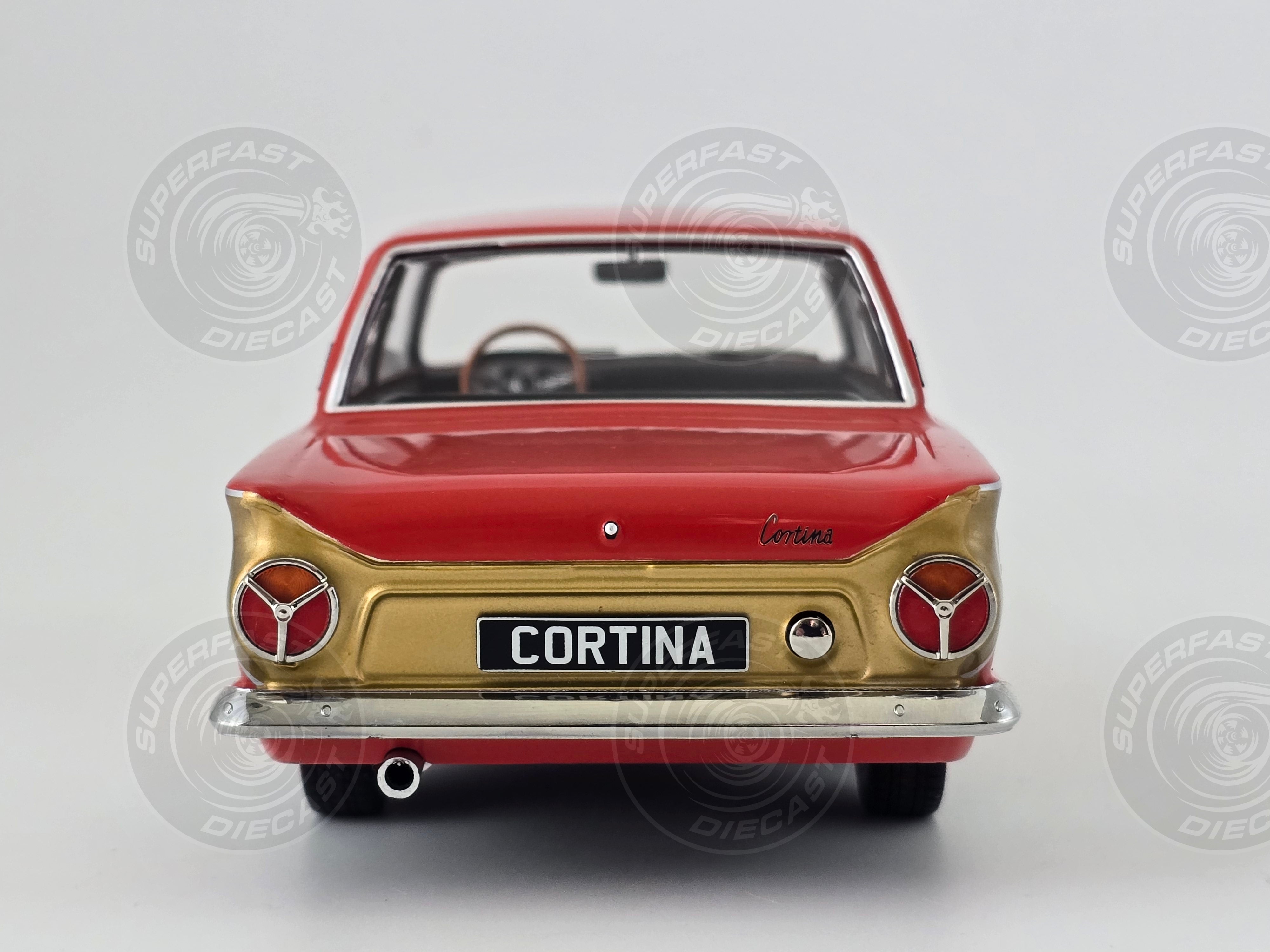 MCG 1:18 Scale Diecast - 1965 Ford Lotus Cortina Mk1 in Red/Gold (LHD) - MCG18532