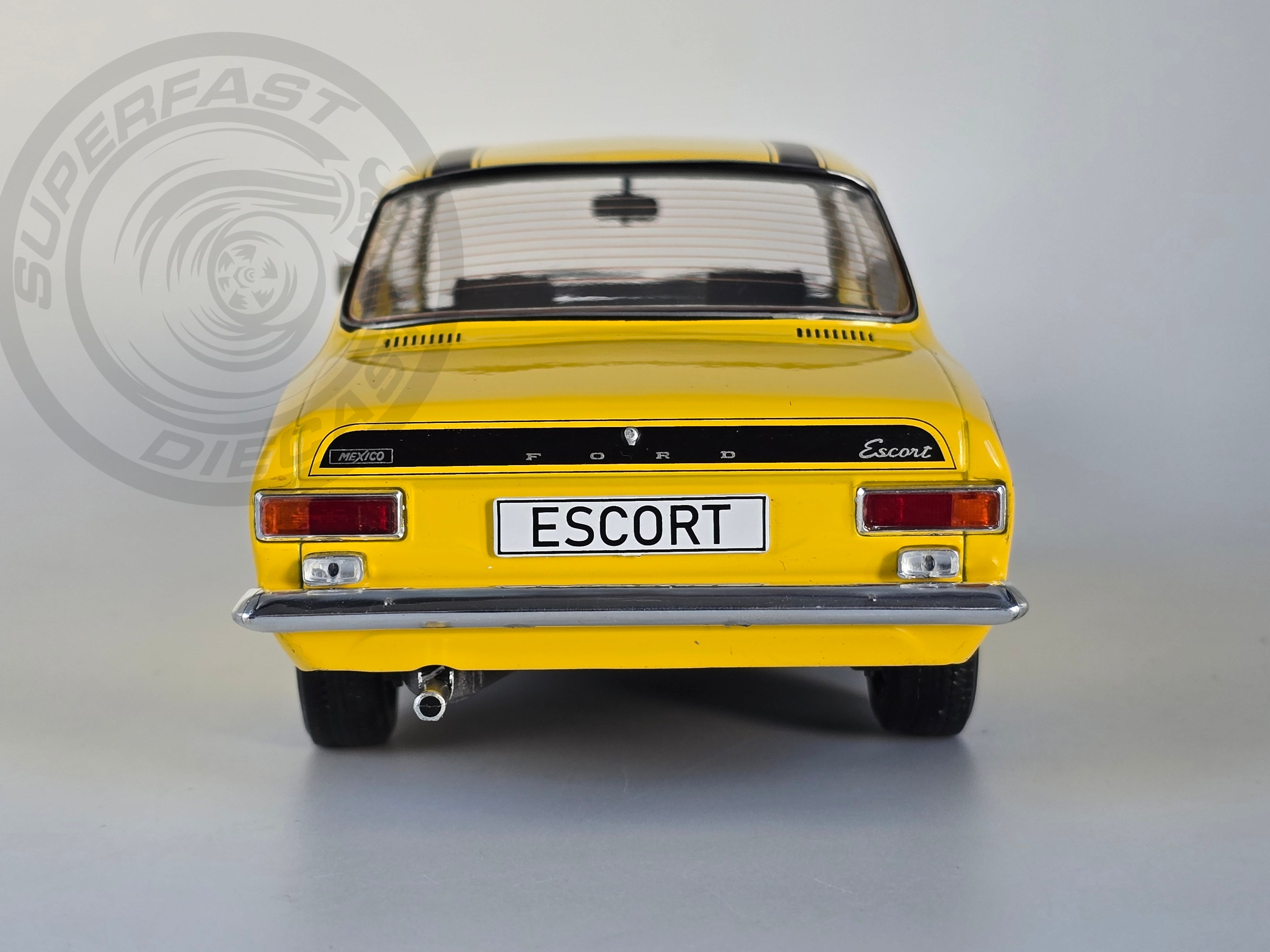 MCG 1:18 Scale Diecast Model Car - 1973 Ford Escort Mk1 Mexico in Yellow