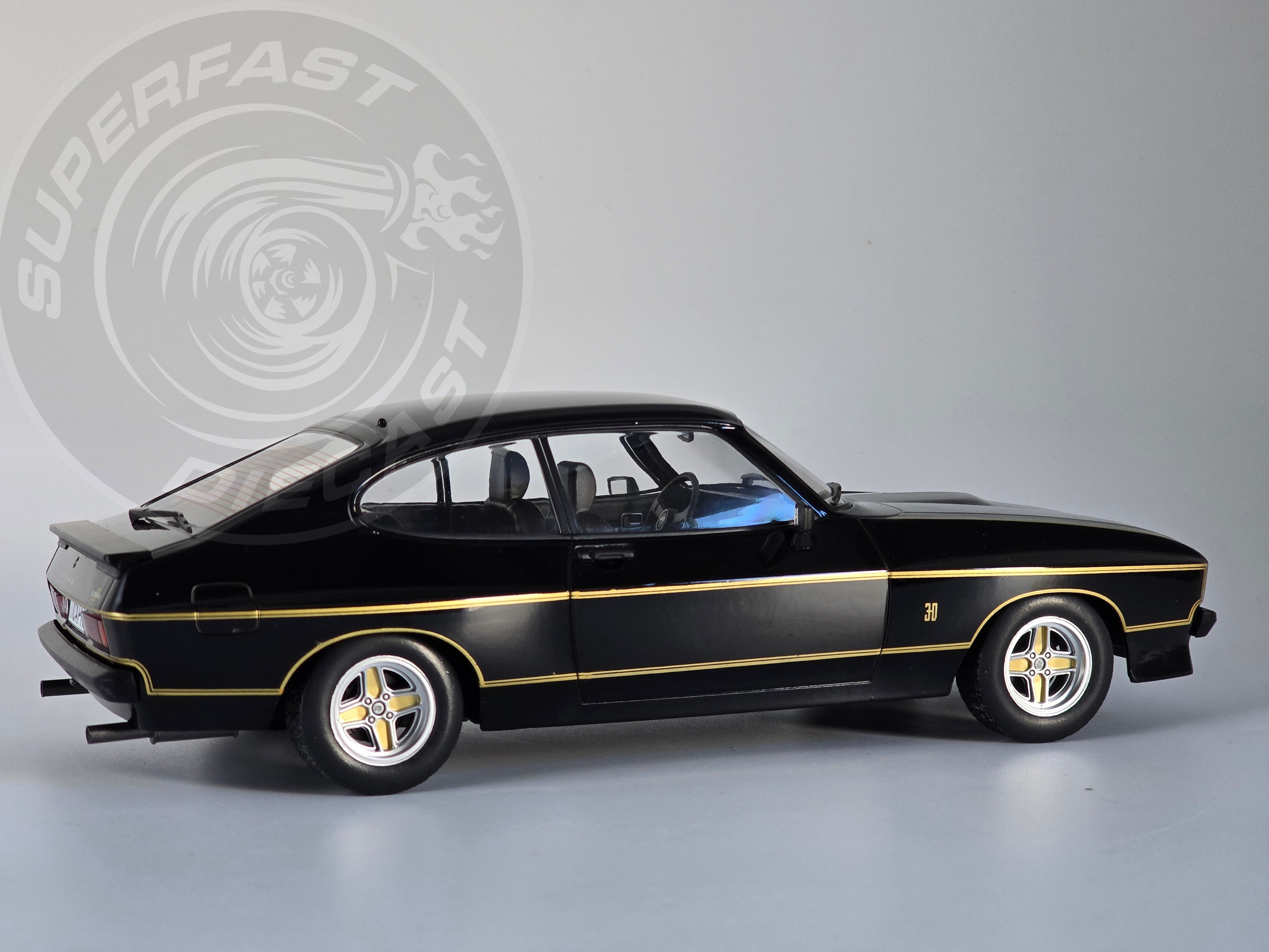 MCG 1:18 Scale Diecast 1975 Ford Capri MK2 X-Pack, Black (JPS) - MCG18348