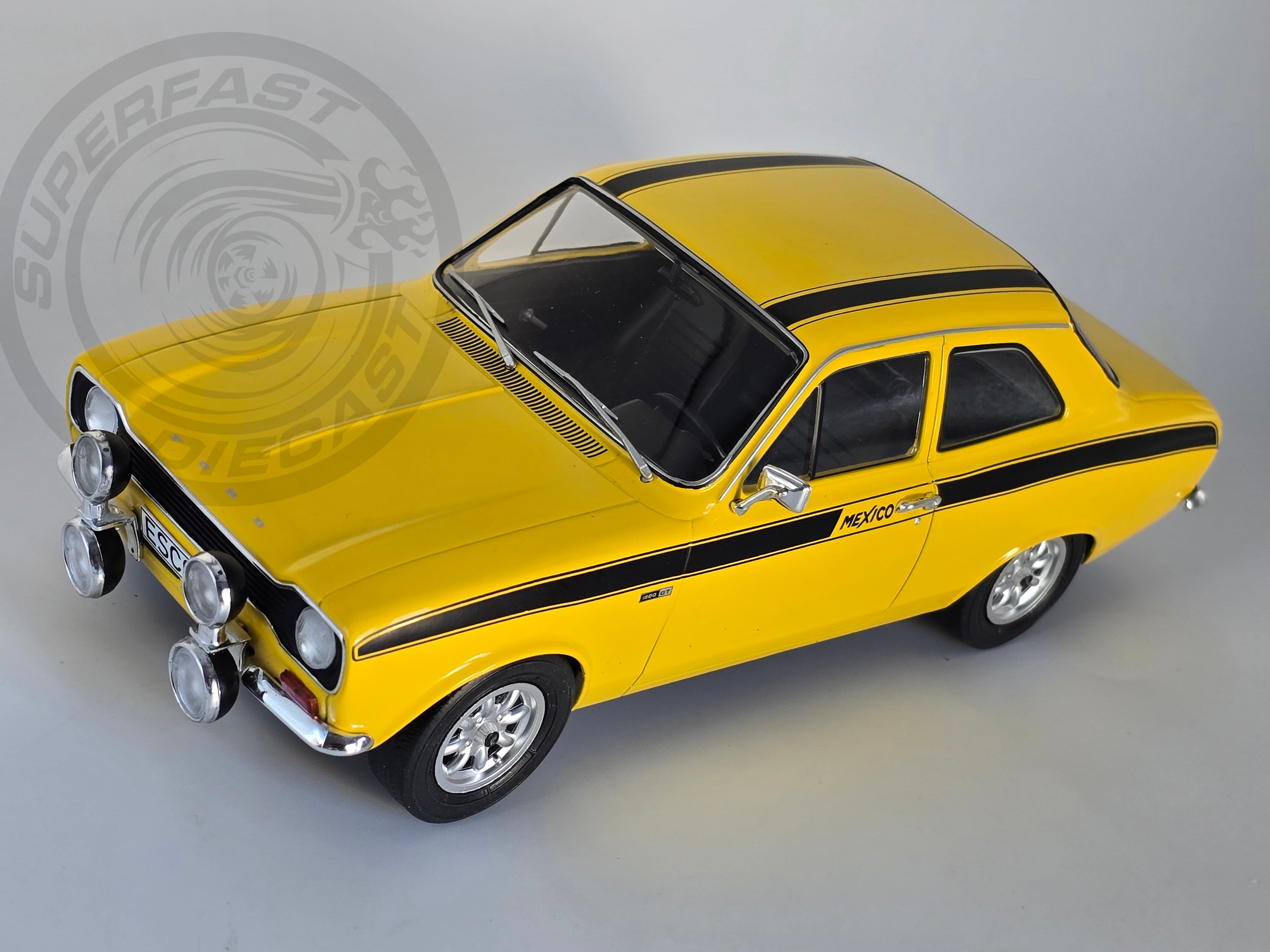 MCG 1:18 Scale Diecast Model Car - 1973 Ford Escort Mk1 Mexico in Yellow
