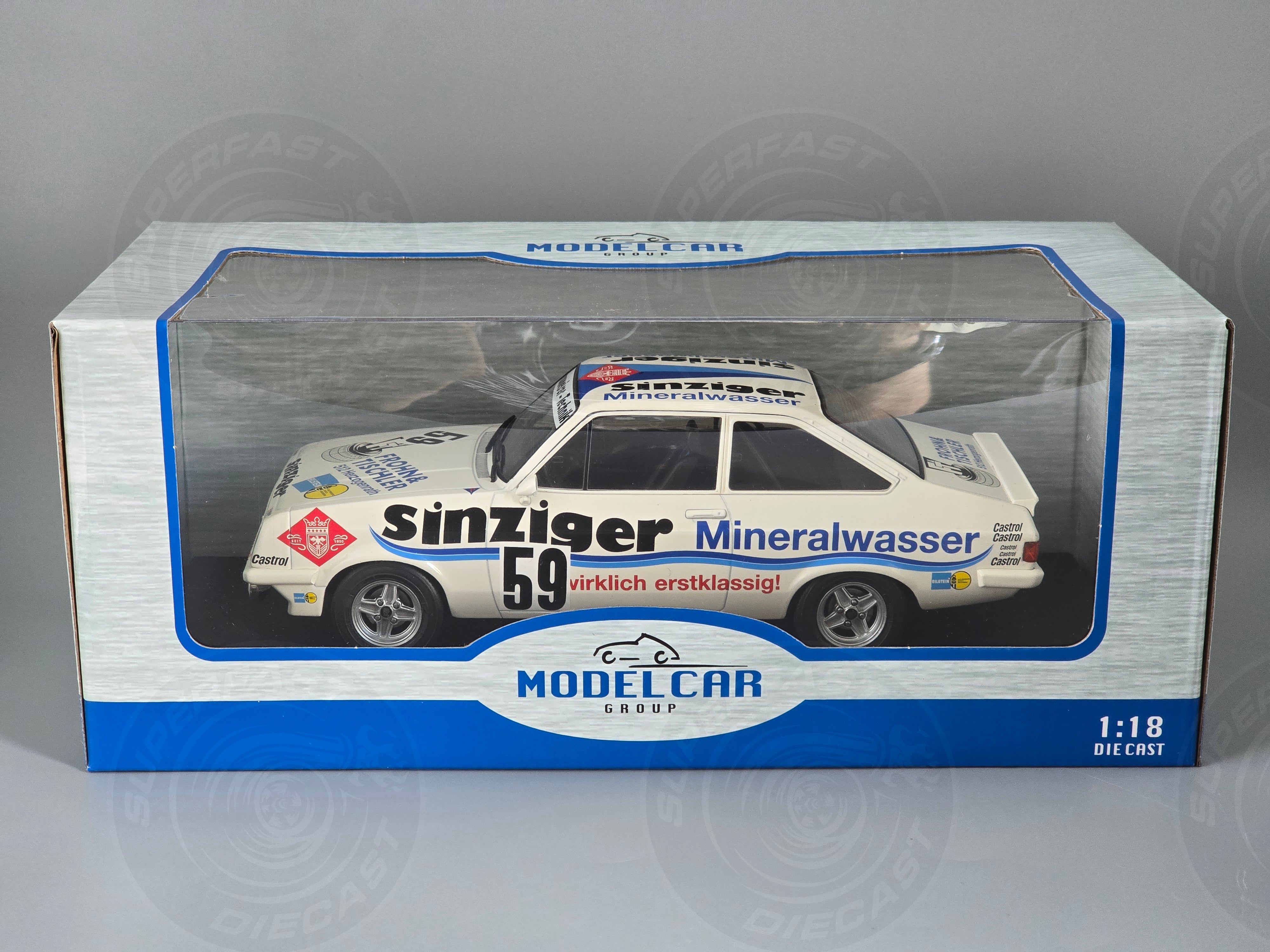 MCG 1:18 Scale Diecast Ford Escort MK II RS 2000, 24h Nürburgring, 1982, Sinzigar Mineralbrunnen, #59 - MCG18438R
