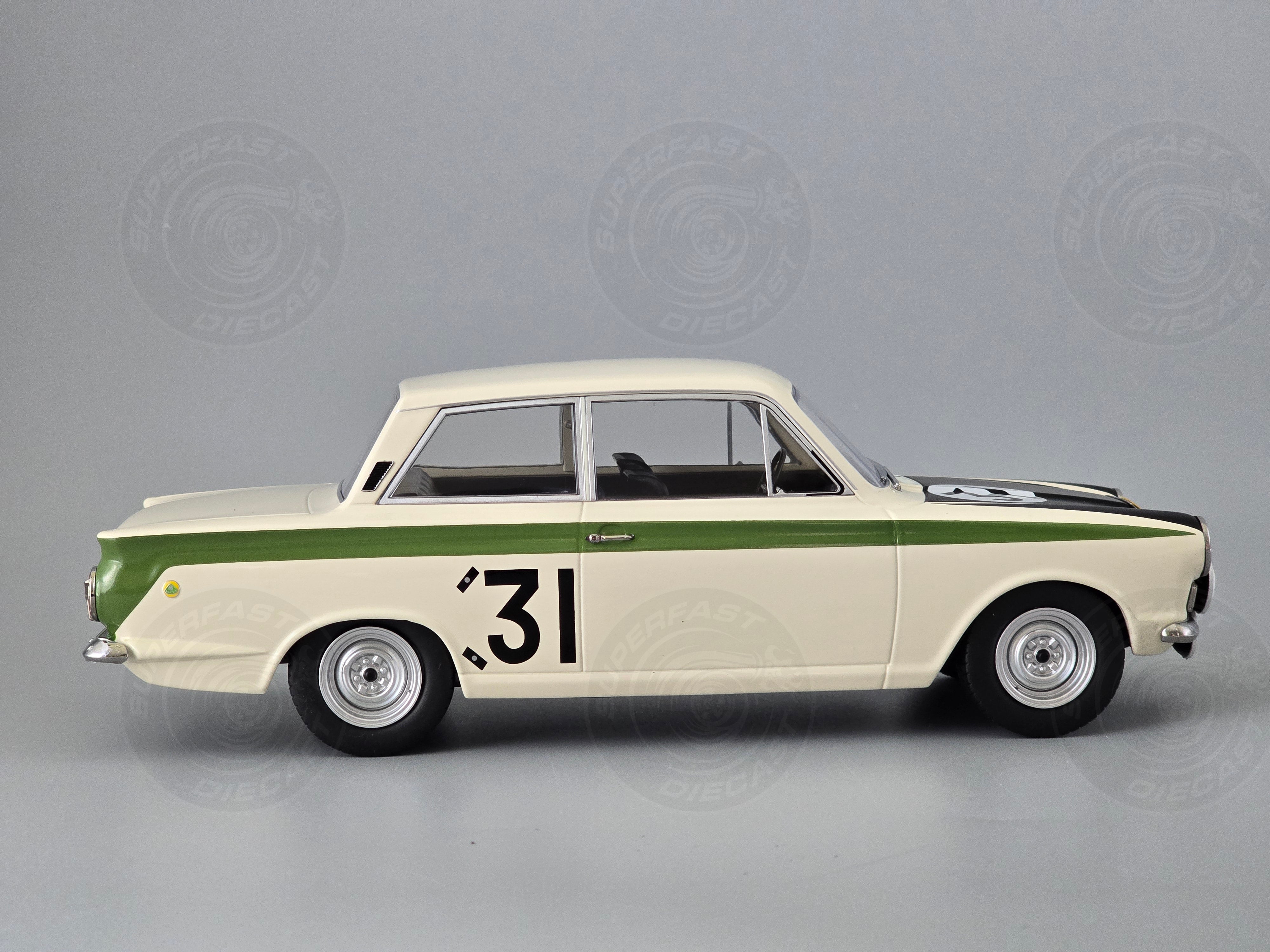 MCG 1:18 Scale Diecast - 1966 Ford Lotus Cortina Mk1 #31 Marathon de la Route J.Ickx/G.Staepelaere - MCG18436