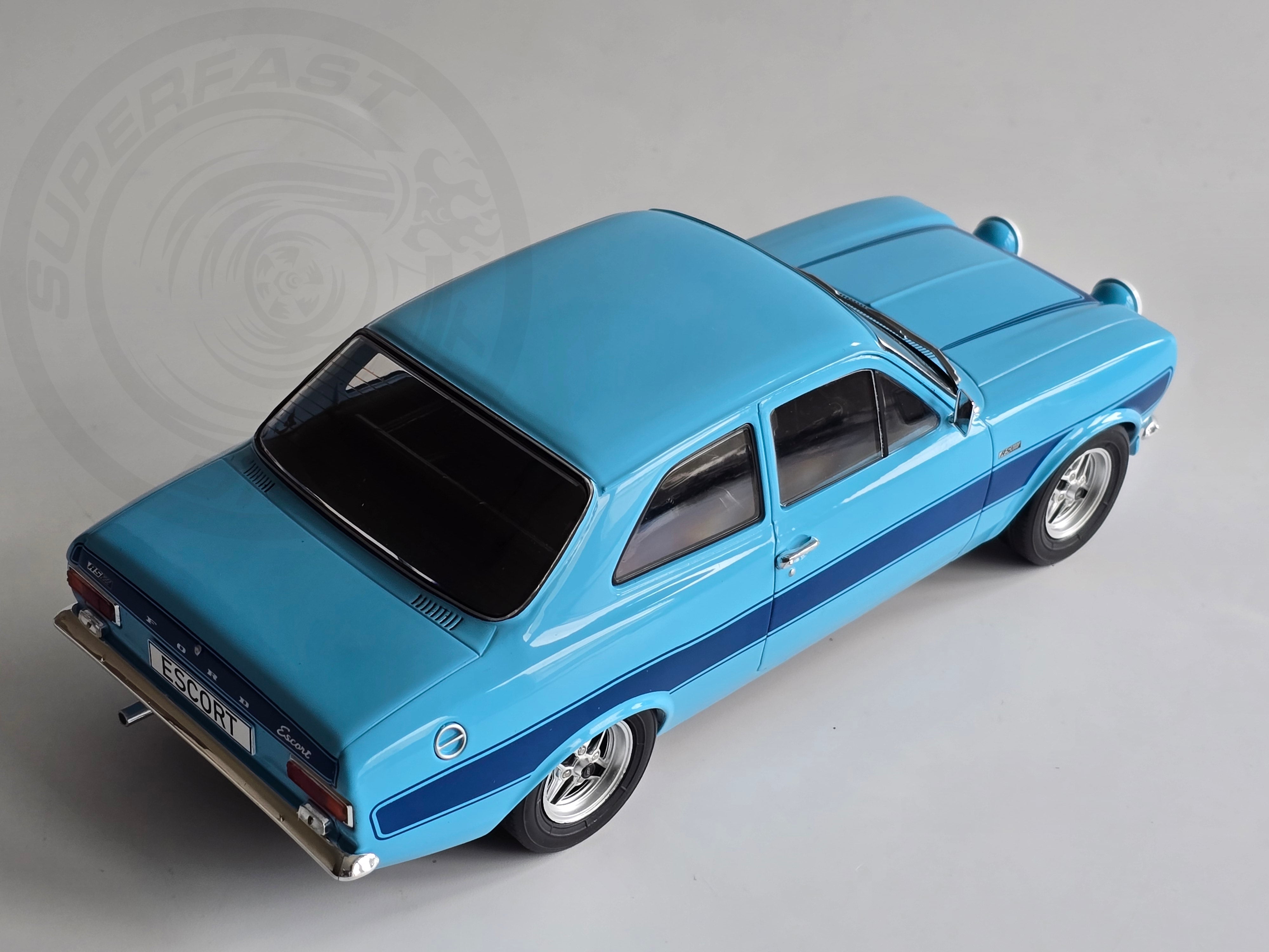 MCG 1:18 Scale Diecast Model Car -  1973 Ford Escort Mk1 RS2000 in Blue, RHD - MCG18386