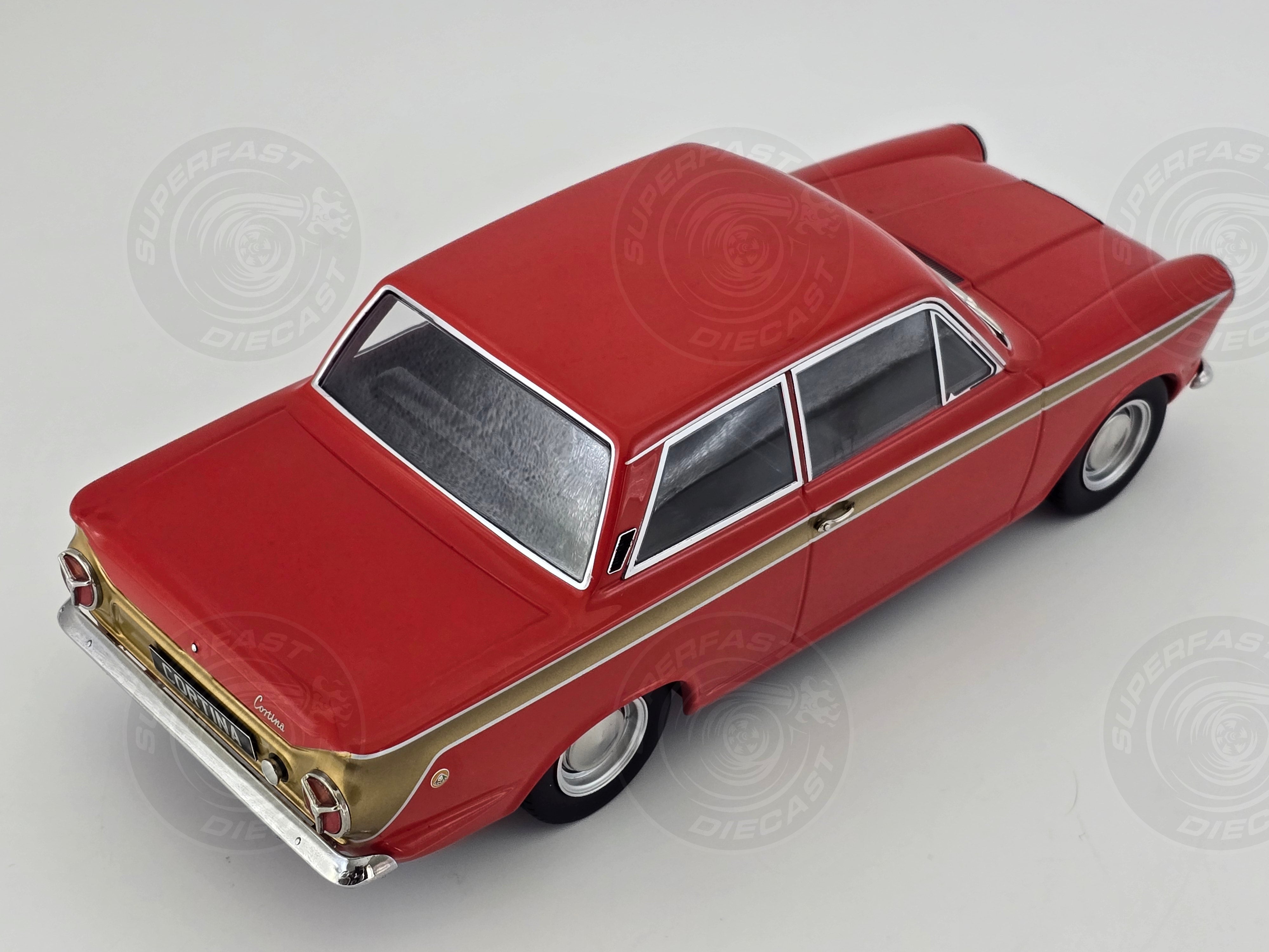 MCG 1:18 Scale Diecast - 1965 Ford Lotus Cortina Mk1 in Red/Gold (LHD) - MCG18532