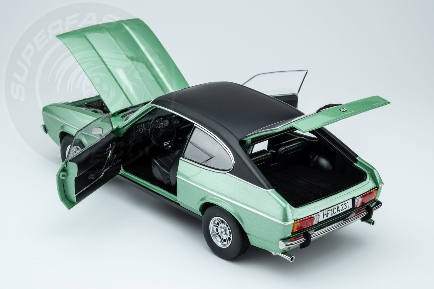 Touring Modelcars 1:18 Scale Diecast - 1974 Ford Capri Mk2 3.0 Ghia, MEDITERRANEAN GREEN - 18081202
