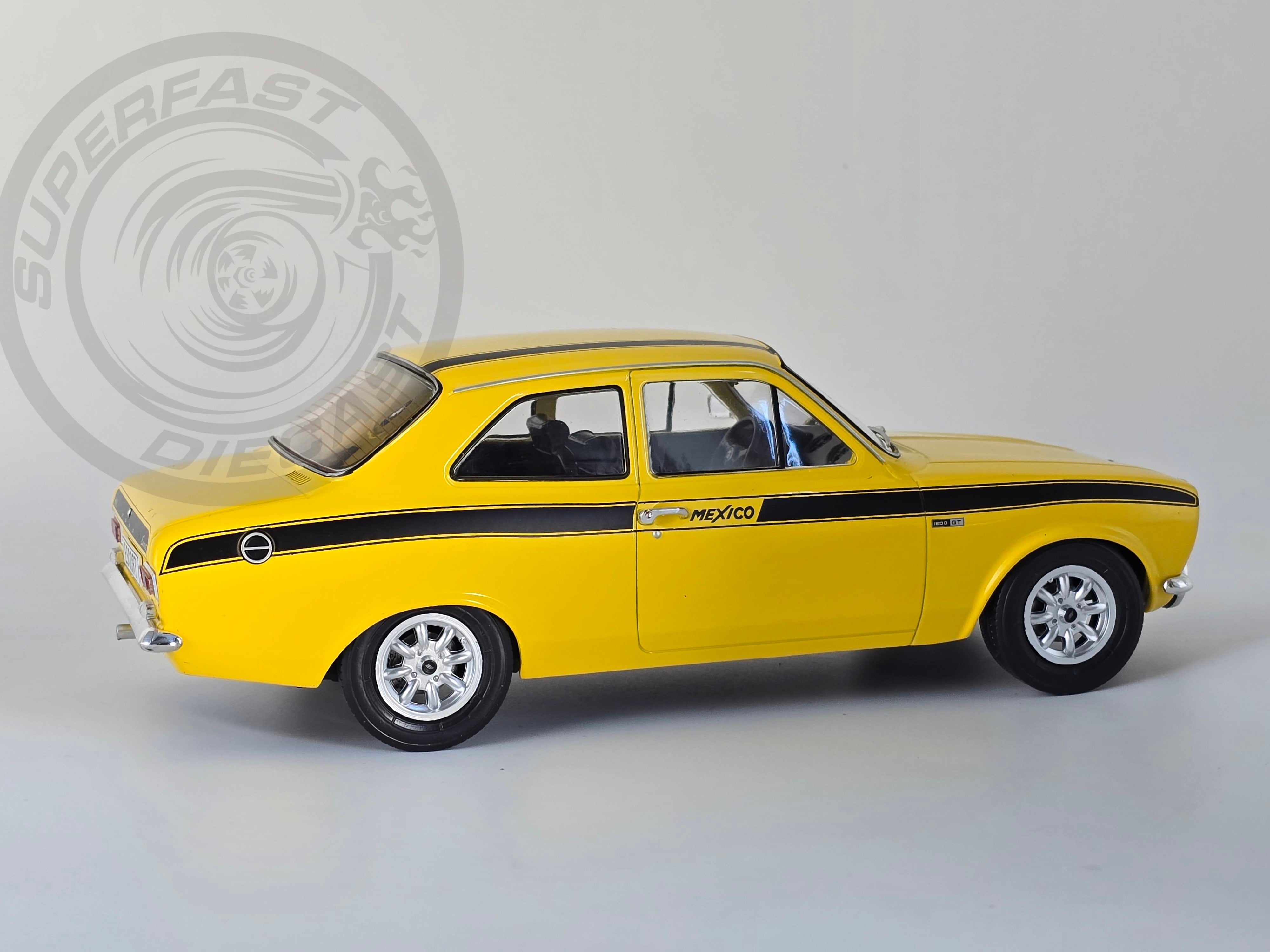 MCG 1:18 Scale Diecast Model Car -  1973 Ford Escort Mk1 Mexico in Yellow