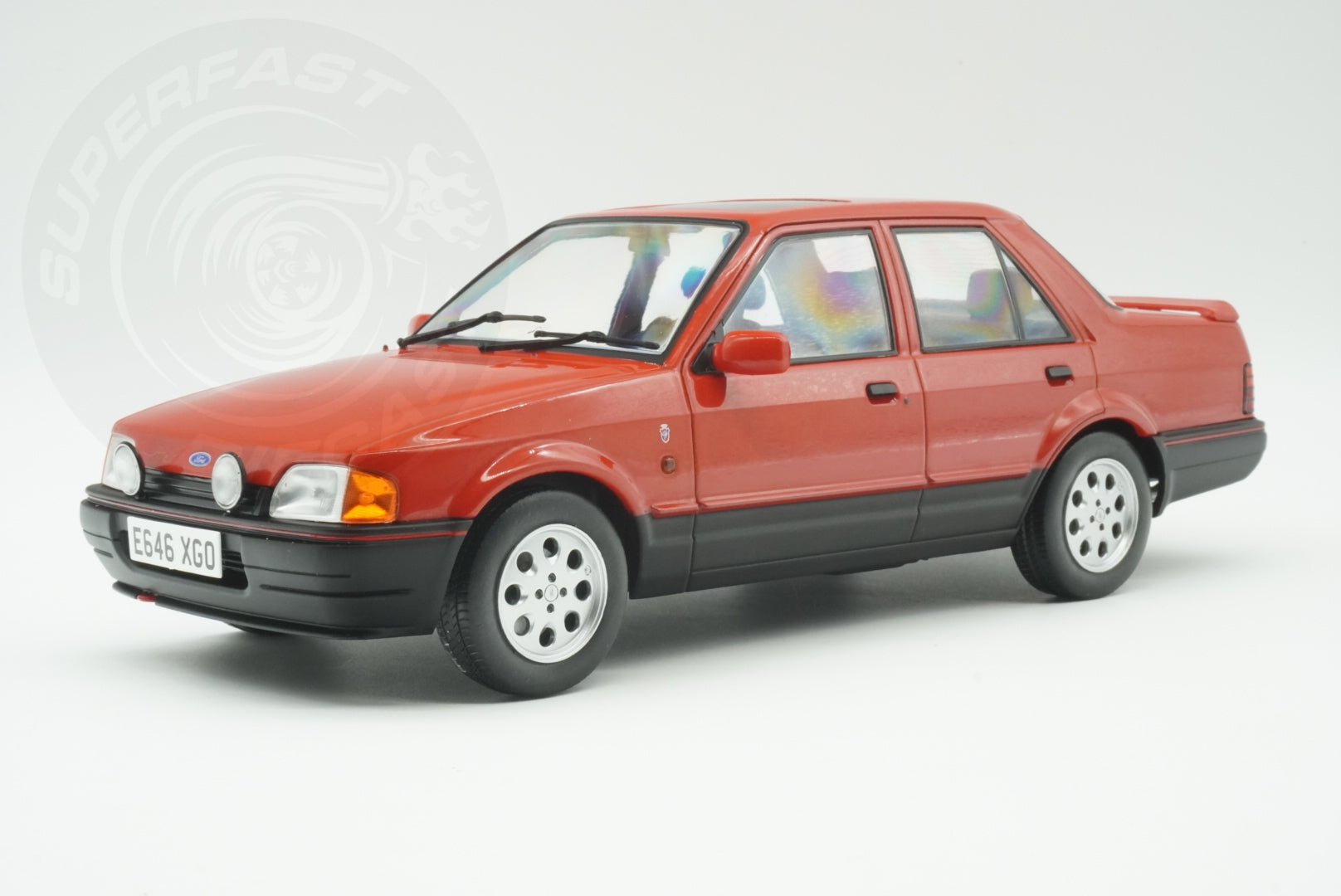 MCG 1:18 Scale Diecast - Ford Orion Mk II 1600i Ghia RHD with Pepperpot Alloys, Red (UK Exclusive 500pcs) - MCG18647