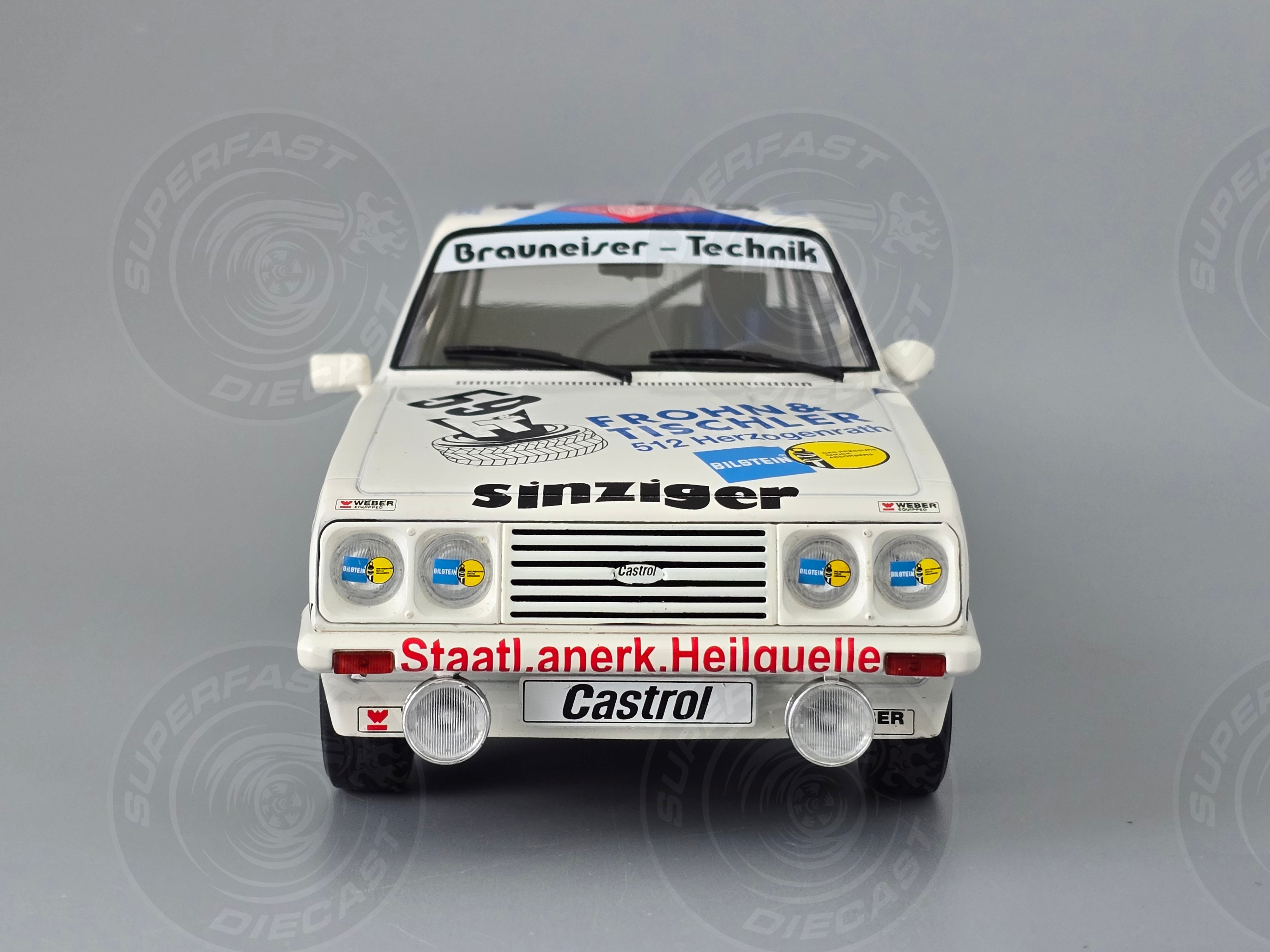 MCG 1:18 Scale Diecast Ford Escort MK II RS 2000, 24h Nürburgring, 1982, Sinzigar Mineralbrunnen, #59 - MCG18438R