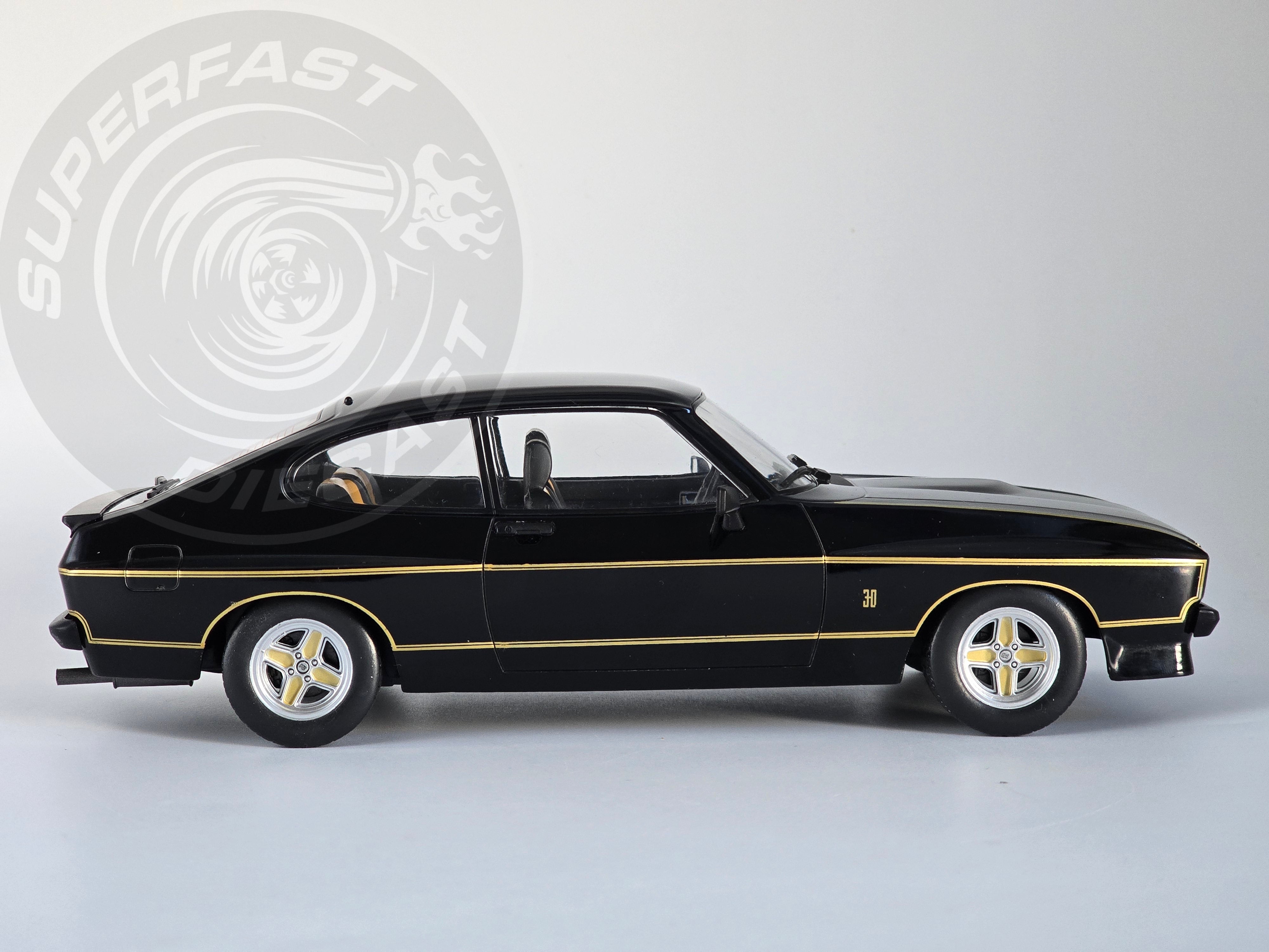 MCG 1:18 Scale Diecast 1975 Ford Capri MK2 X-Pack, Black (JPS) - MCG18348