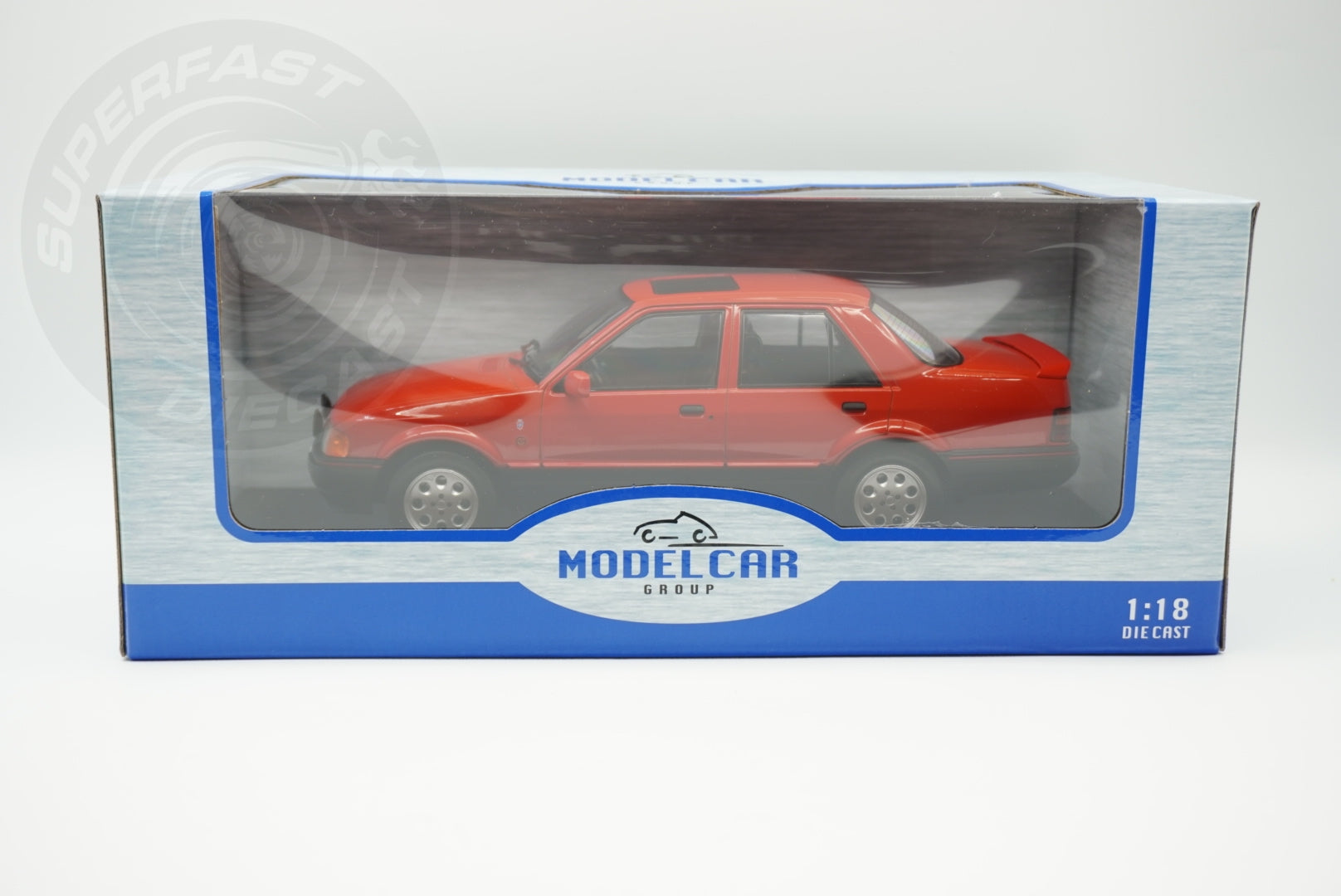 MCG 1:18 Scale Diecast - Ford Orion Mk II 1600i Ghia RHD with Pepperpot Alloys, Red (UK Exclusive 500pcs) - MCG18647
