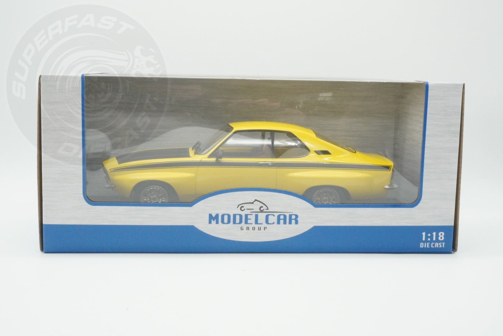 MCG 1:18 Scale Diecast - 1974 Opel Manta A Irmscher, Yellow/Black- MCG18426