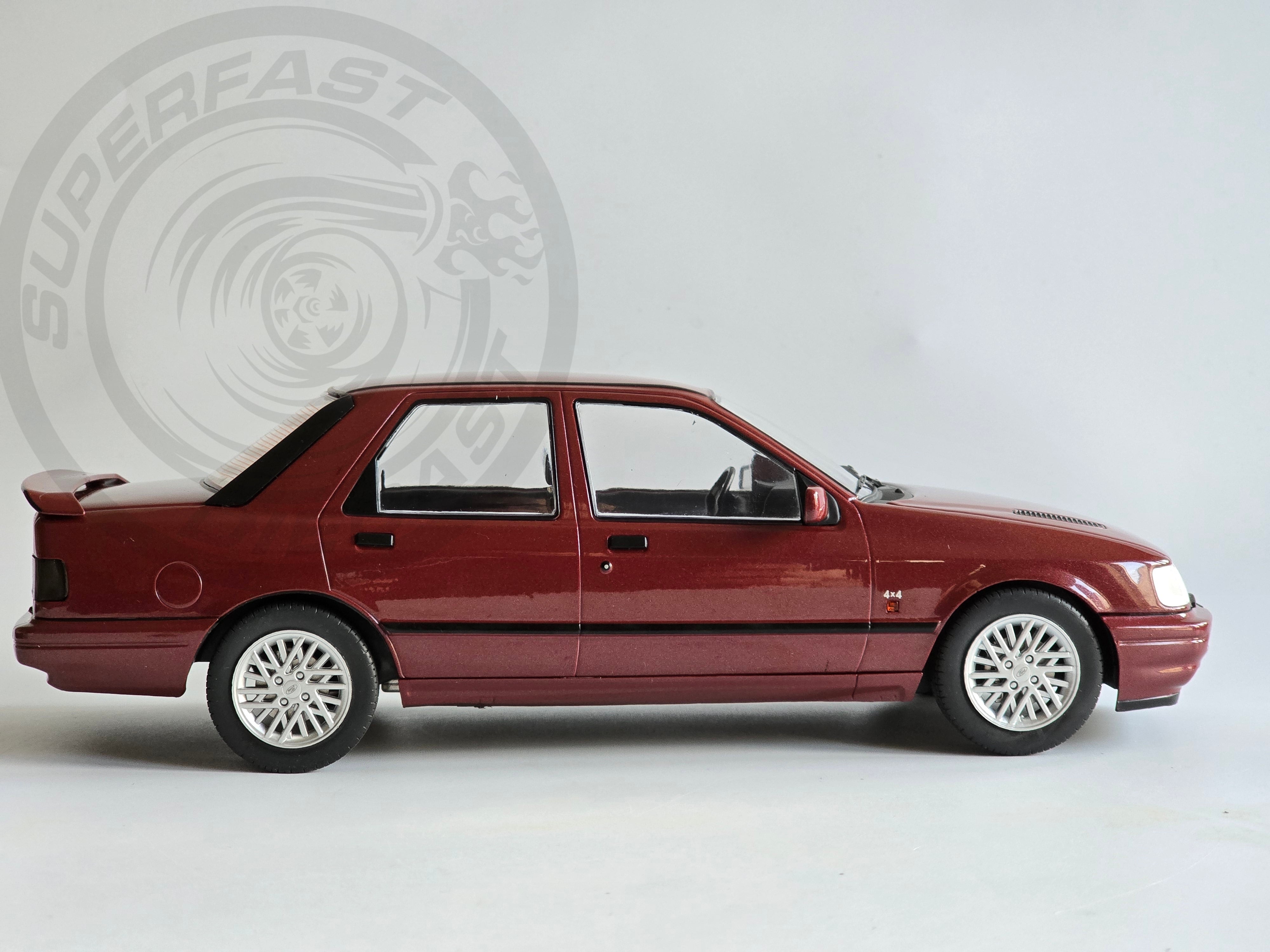 MCG 1:18 Scale - 1990 Ford Sierra Sapphire Cosworth 4x4, Dark Red Metallic (Magenta) - MCG18354