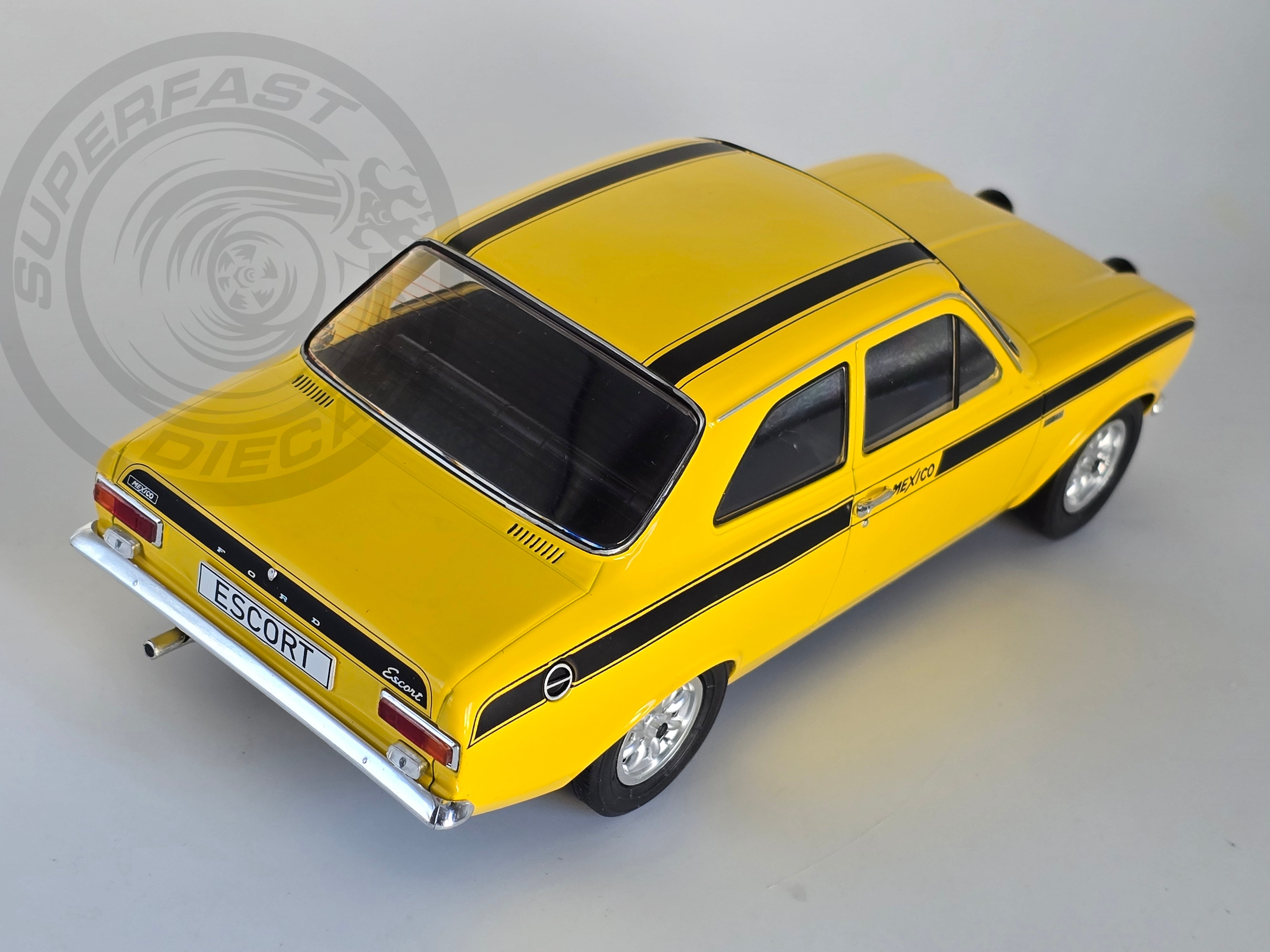 MCG 1:18 Scale Diecast Model Car - 1973 Ford Escort Mk1 Mexico in Yellow